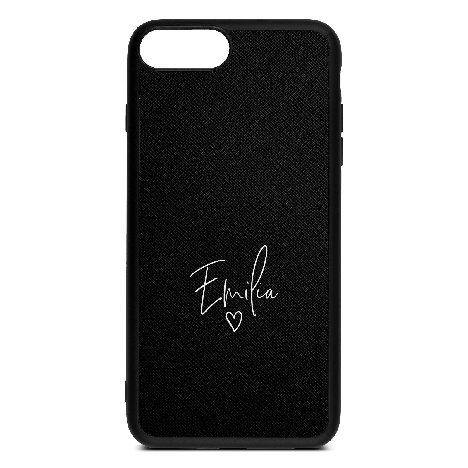 White Handwritten Name Transparent Black Saffiano Leather iPhone 8 Plus Case