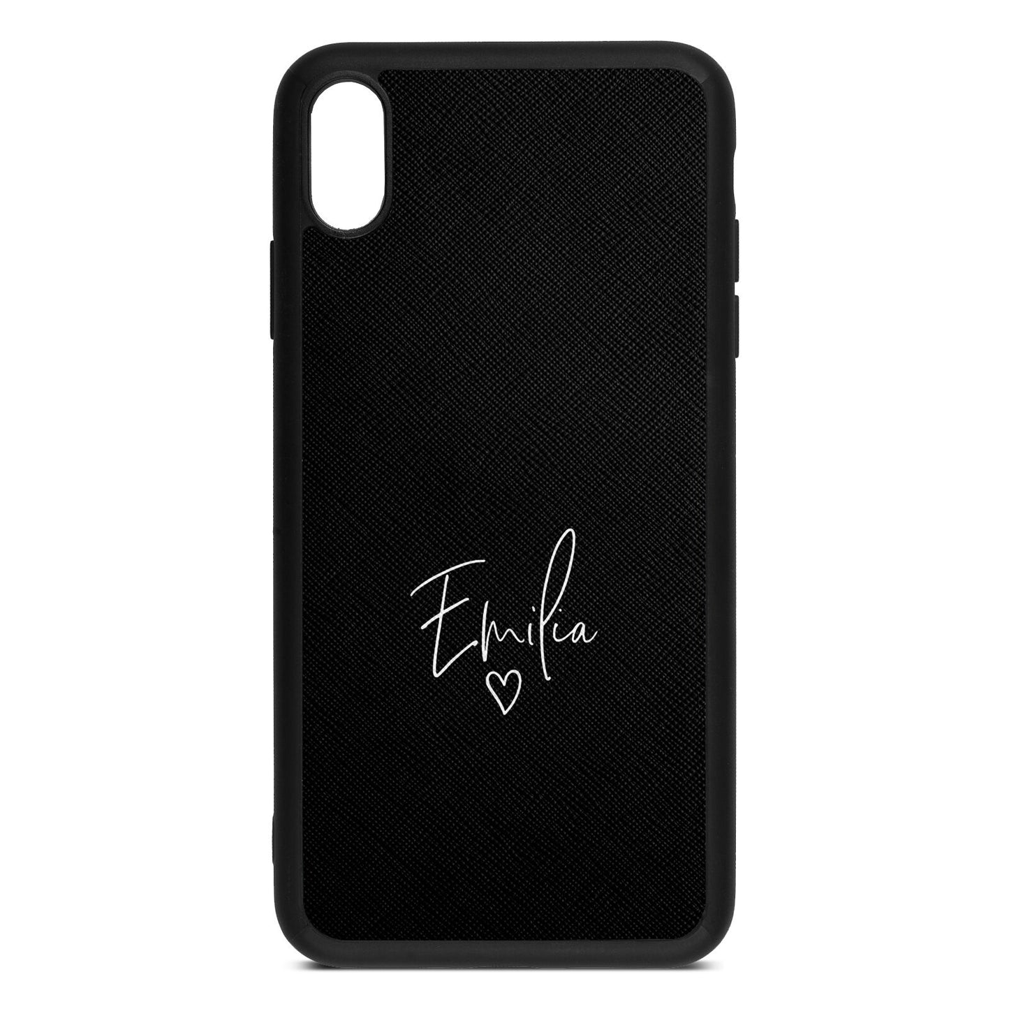 White Handwritten Name Transparent Black Saffiano Leather iPhone Xs Max Case