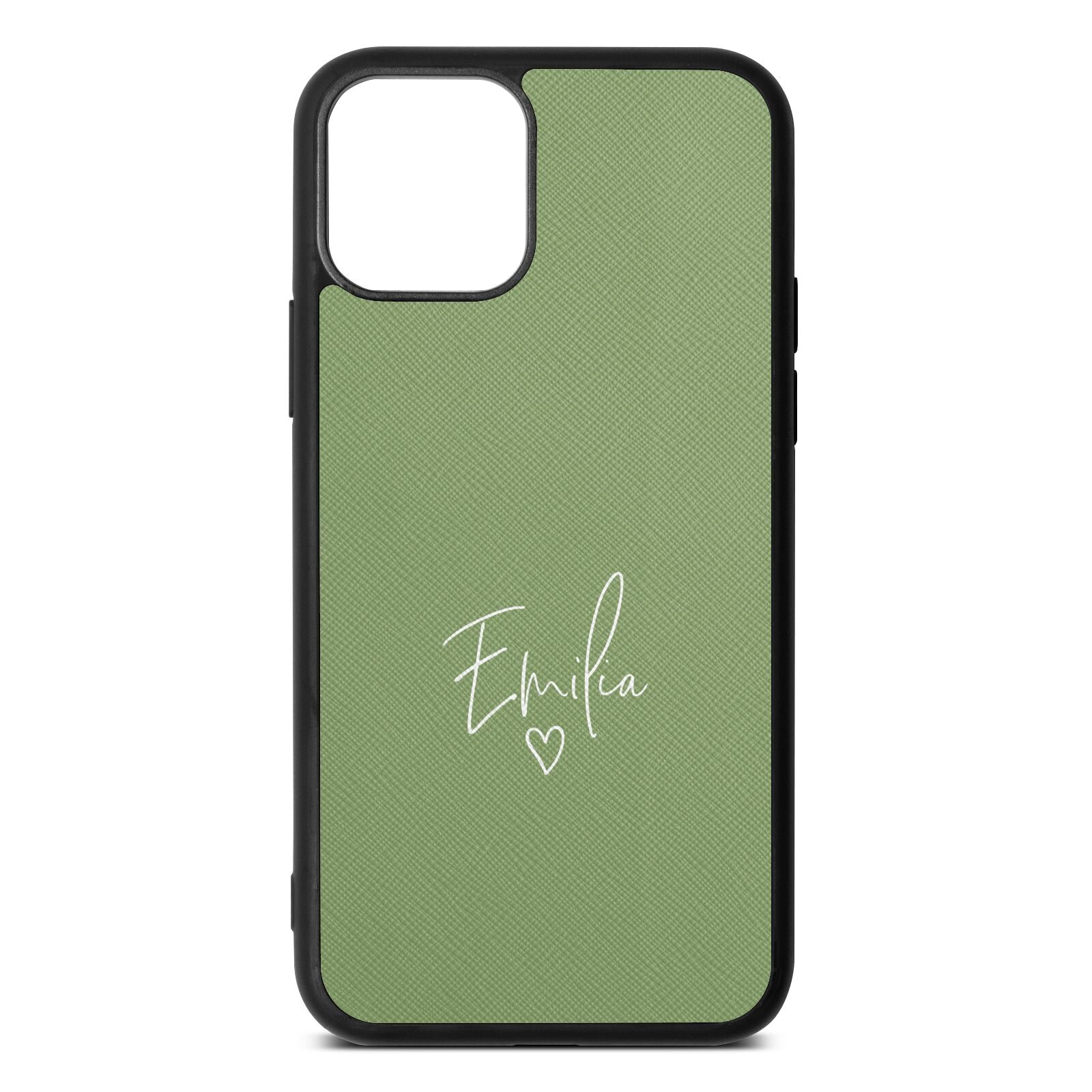 White Handwritten Name Transparent Lime Saffiano Leather iPhone 11 Case