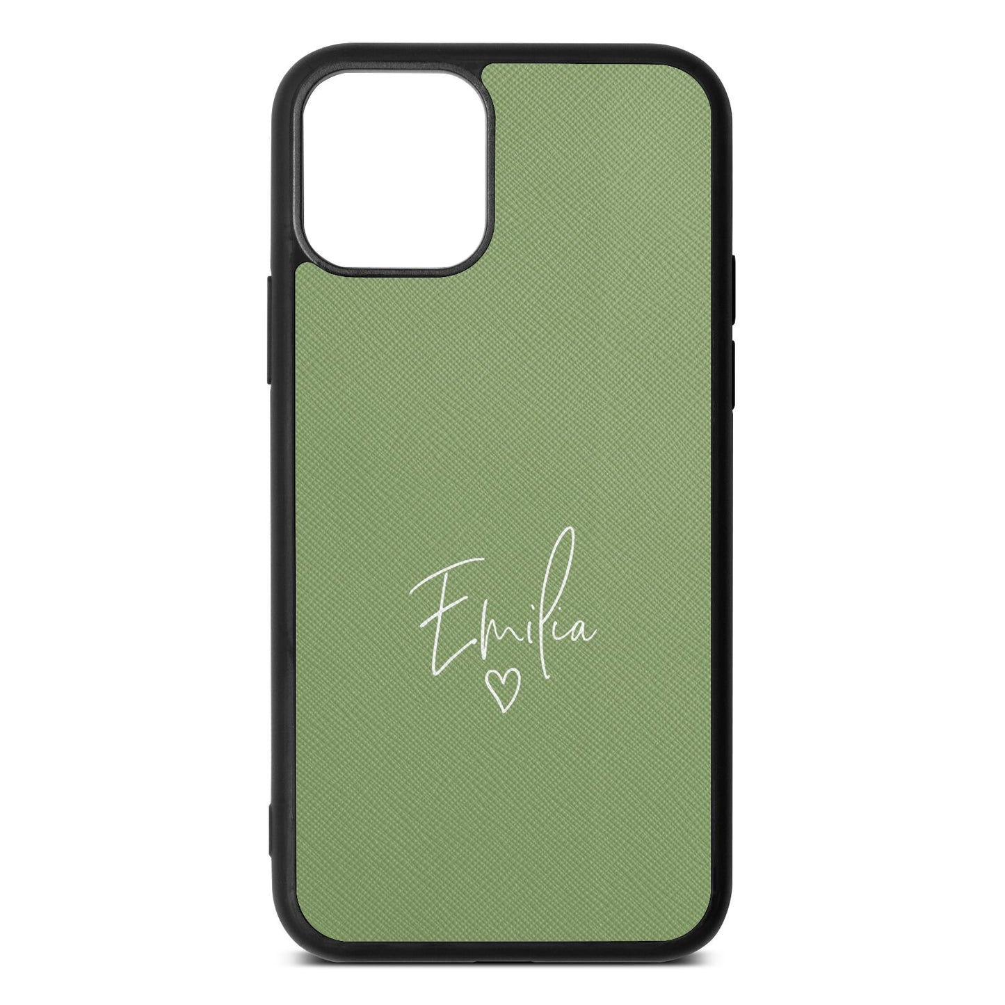 White Handwritten Name Transparent Lime Saffiano Leather iPhone 11 Pro Case