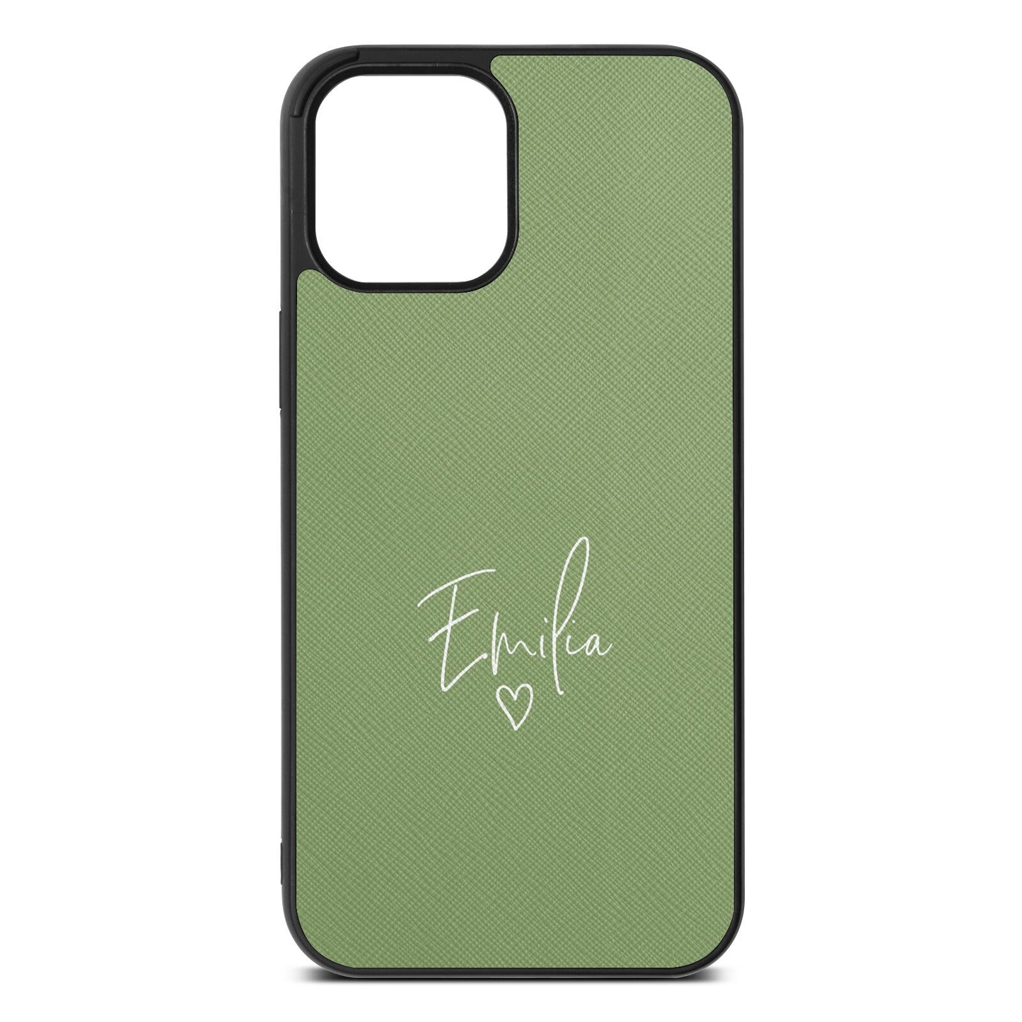 White Handwritten Name Transparent Lime Saffiano Leather iPhone 12 Pro Max Case