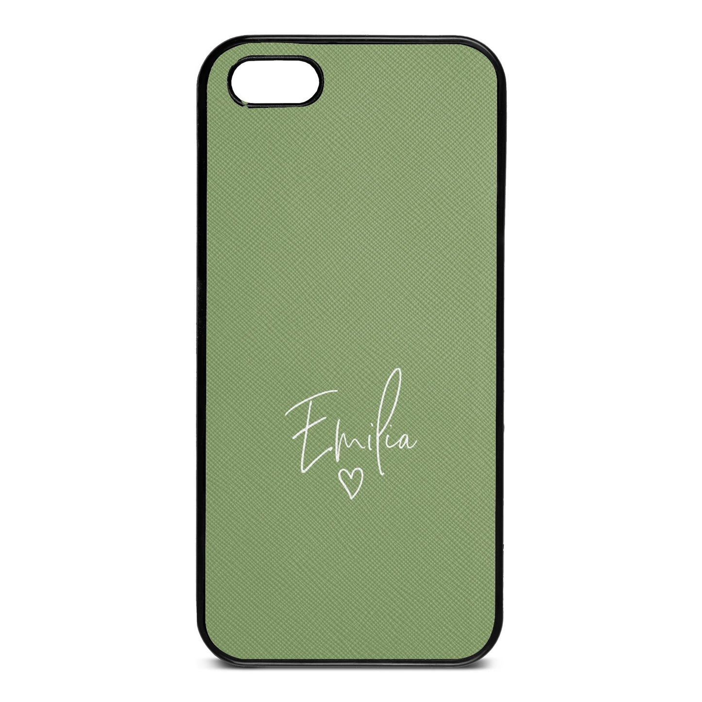 White Handwritten Name Transparent Lime Saffiano Leather iPhone 5 Case