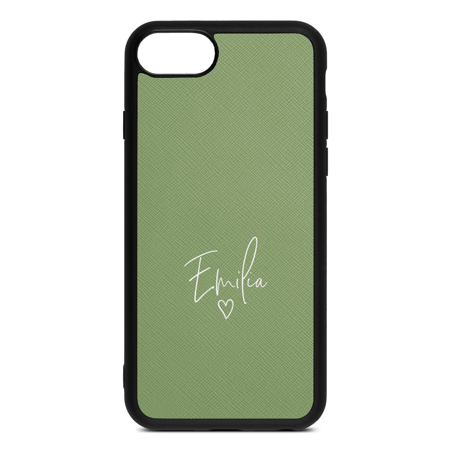 White Handwritten Name Transparent Lime Saffiano Leather iPhone 8 Case