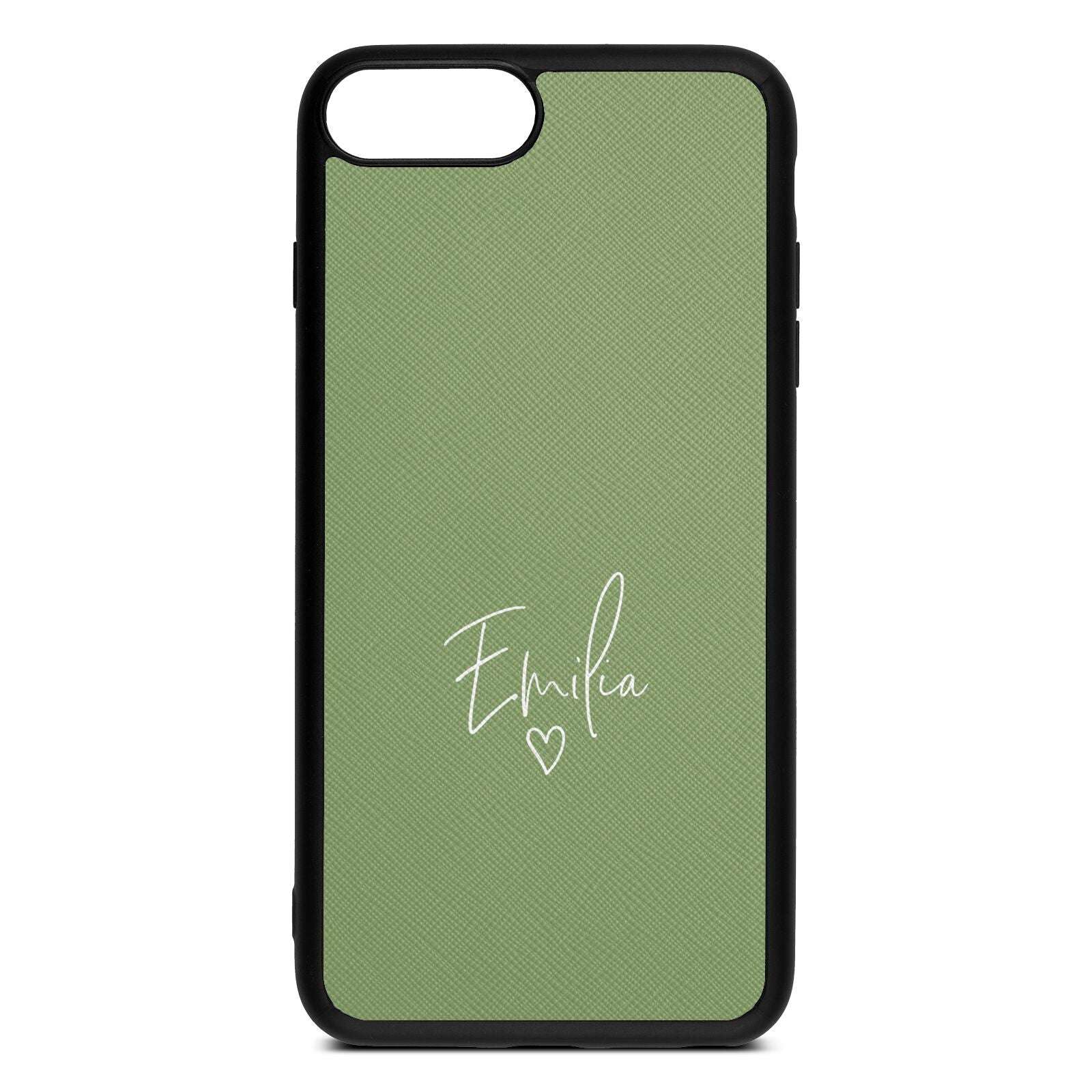 White Handwritten Name Transparent Lime Saffiano Leather iPhone 8 Plus Case