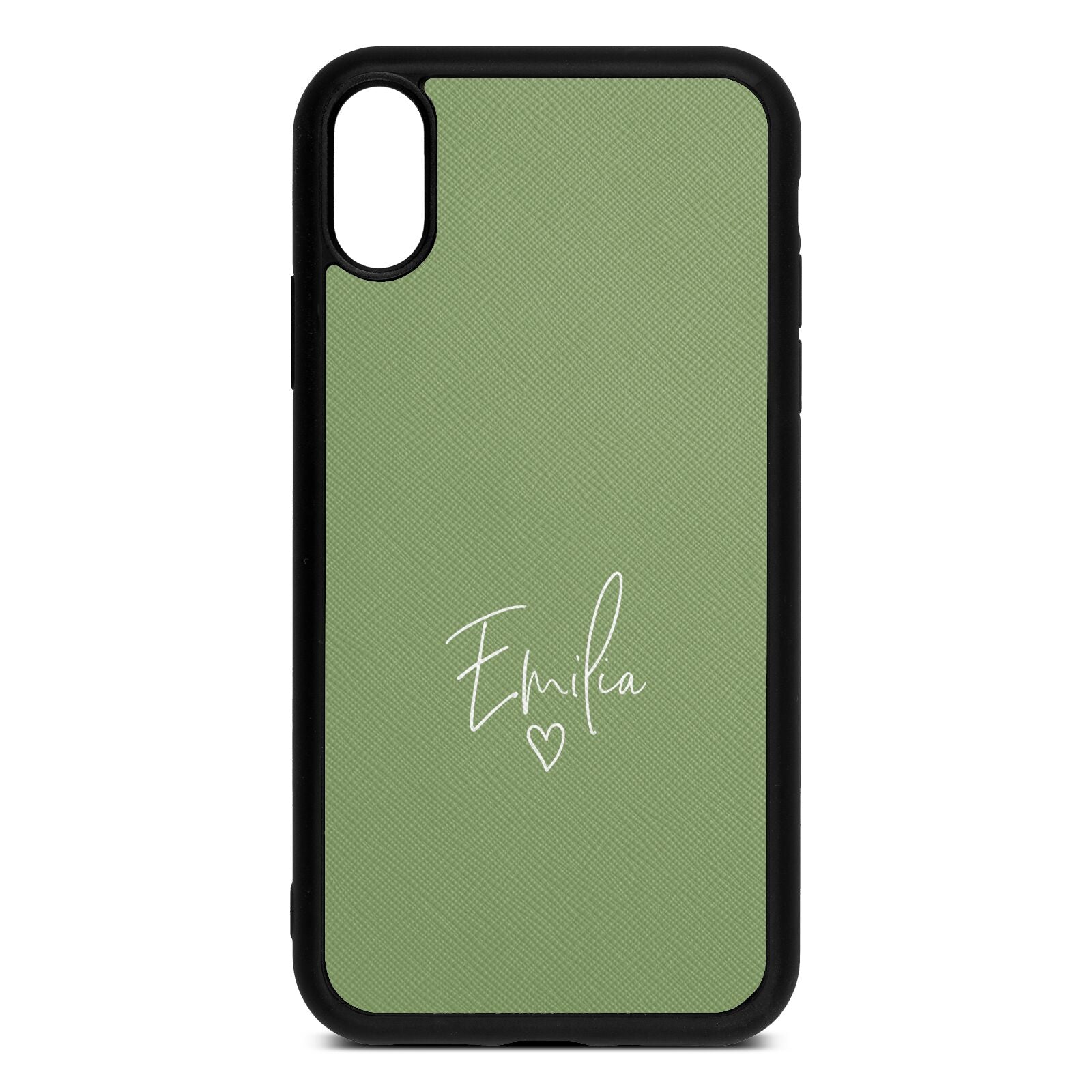 White Handwritten Name Transparent Lime Saffiano Leather iPhone Xr Case