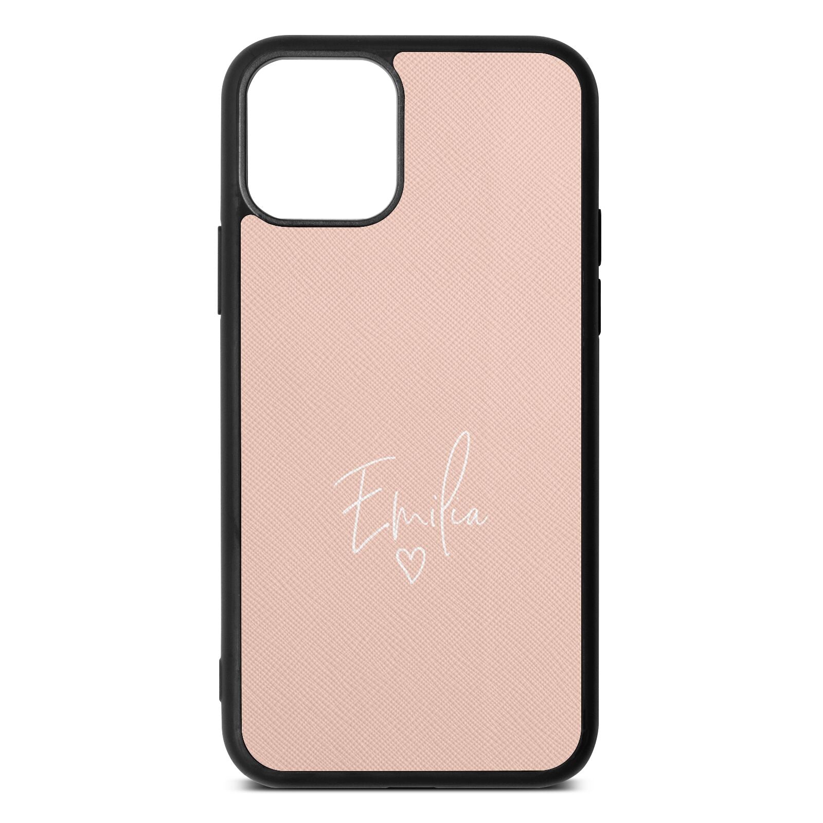 White Handwritten Name Transparent Nude Saffiano Leather iPhone 11 Case