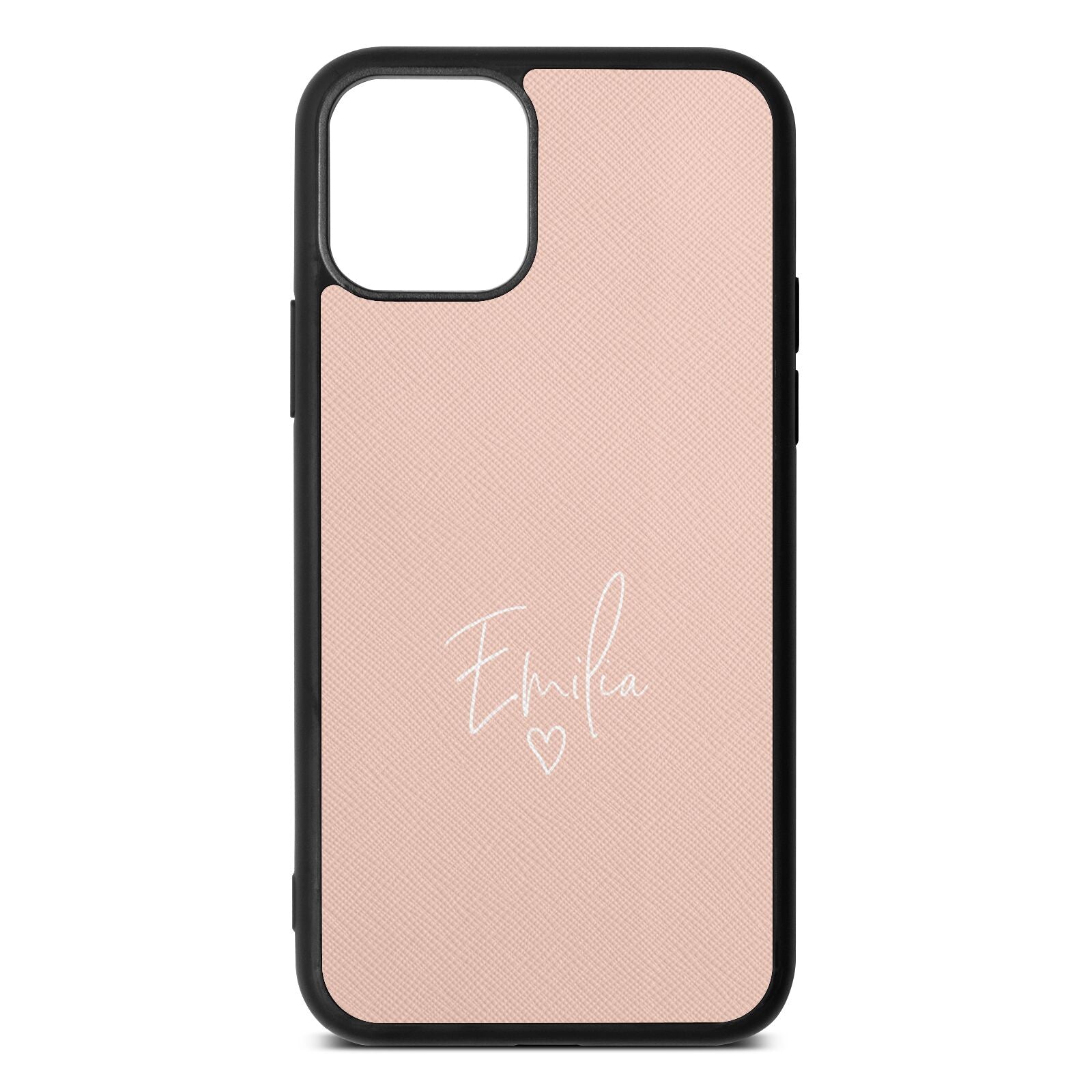 White Handwritten Name Transparent Nude Saffiano Leather iPhone 11 Pro Case