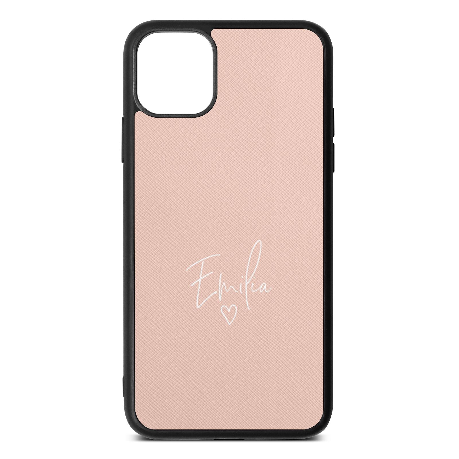 White Handwritten Name Transparent Nude Saffiano Leather iPhone 11 Pro Max Case