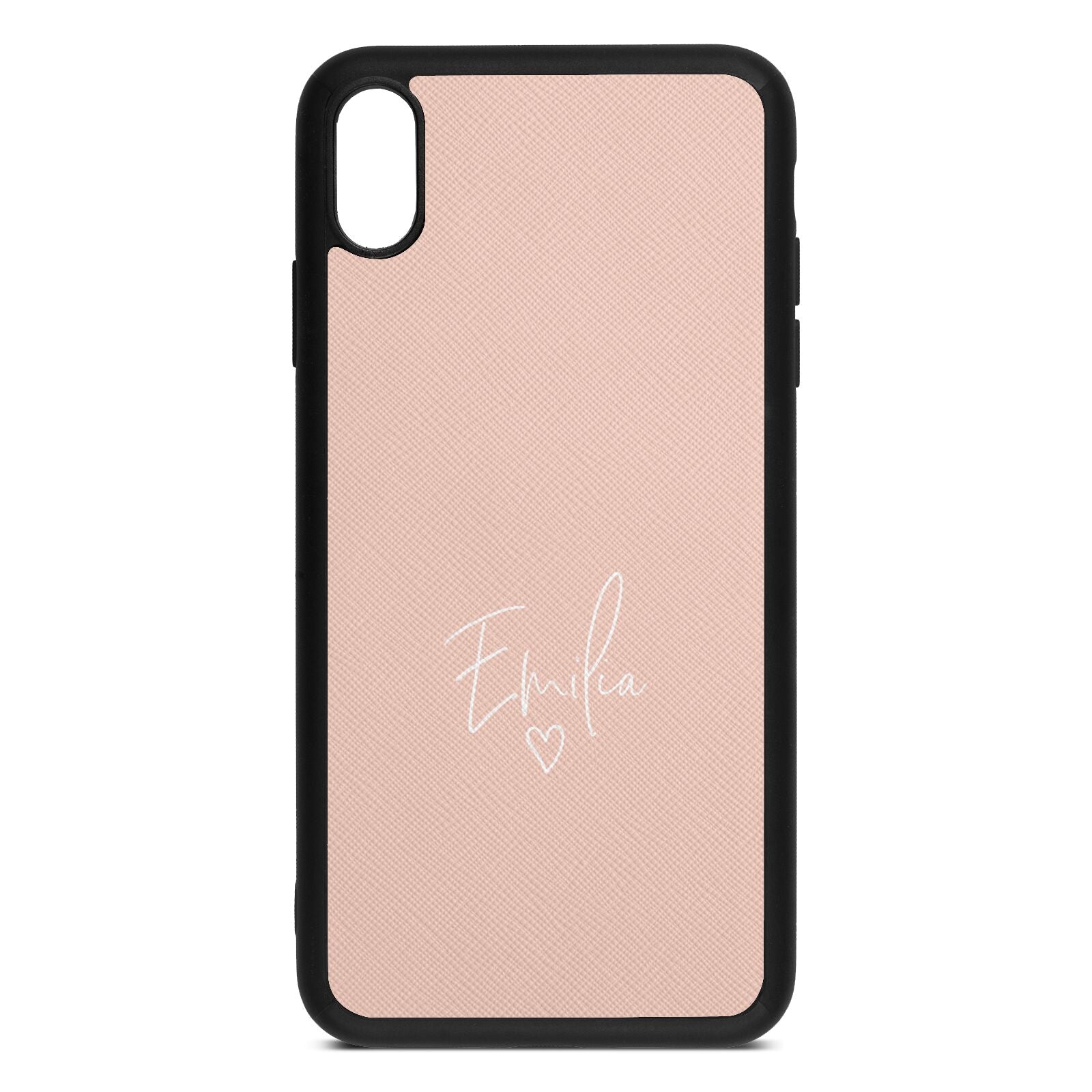 White Handwritten Name Transparent Nude Saffiano Leather iPhone Xs Max Case