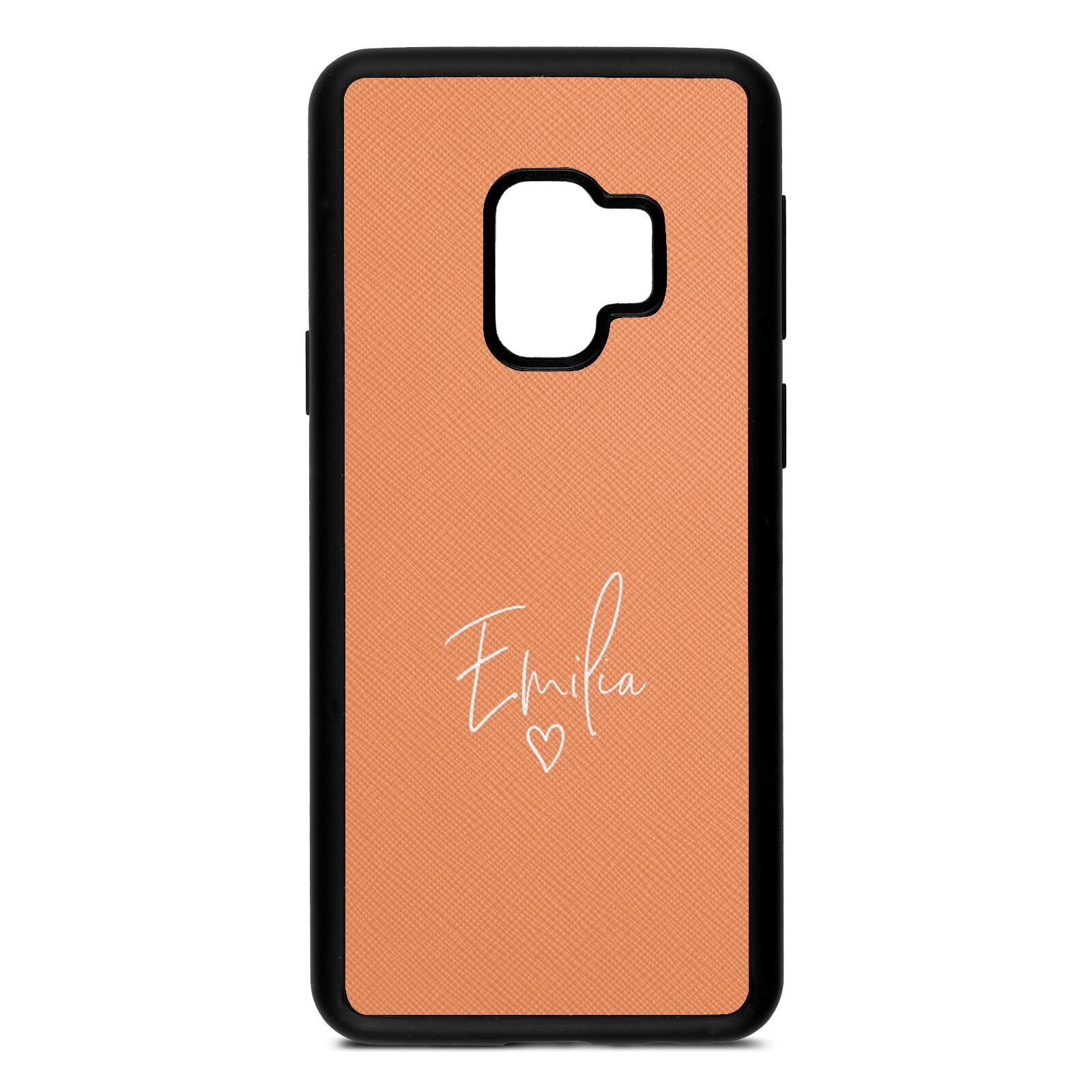 White Handwritten Name Transparent Orange Saffiano Leather Samsung S9 Case