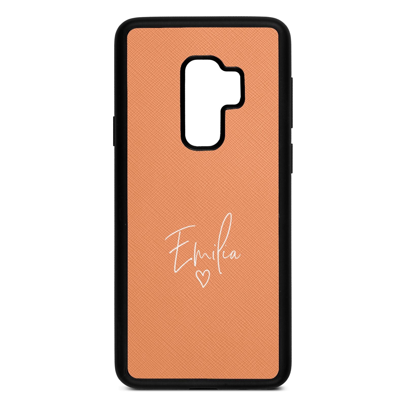 White Handwritten Name Transparent Orange Saffiano Leather Samsung S9 Plus Case