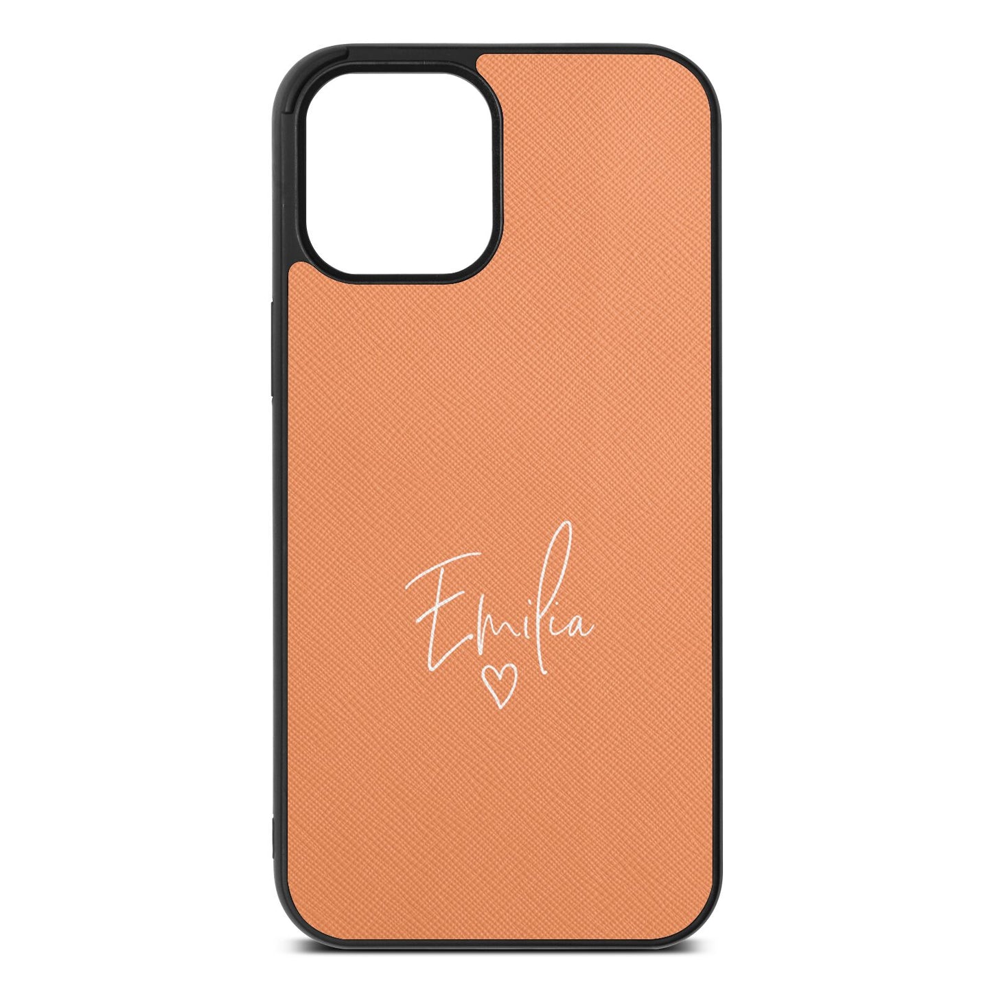 White Handwritten Name Transparent Orange Saffiano Leather iPhone 12 Pro Max Case