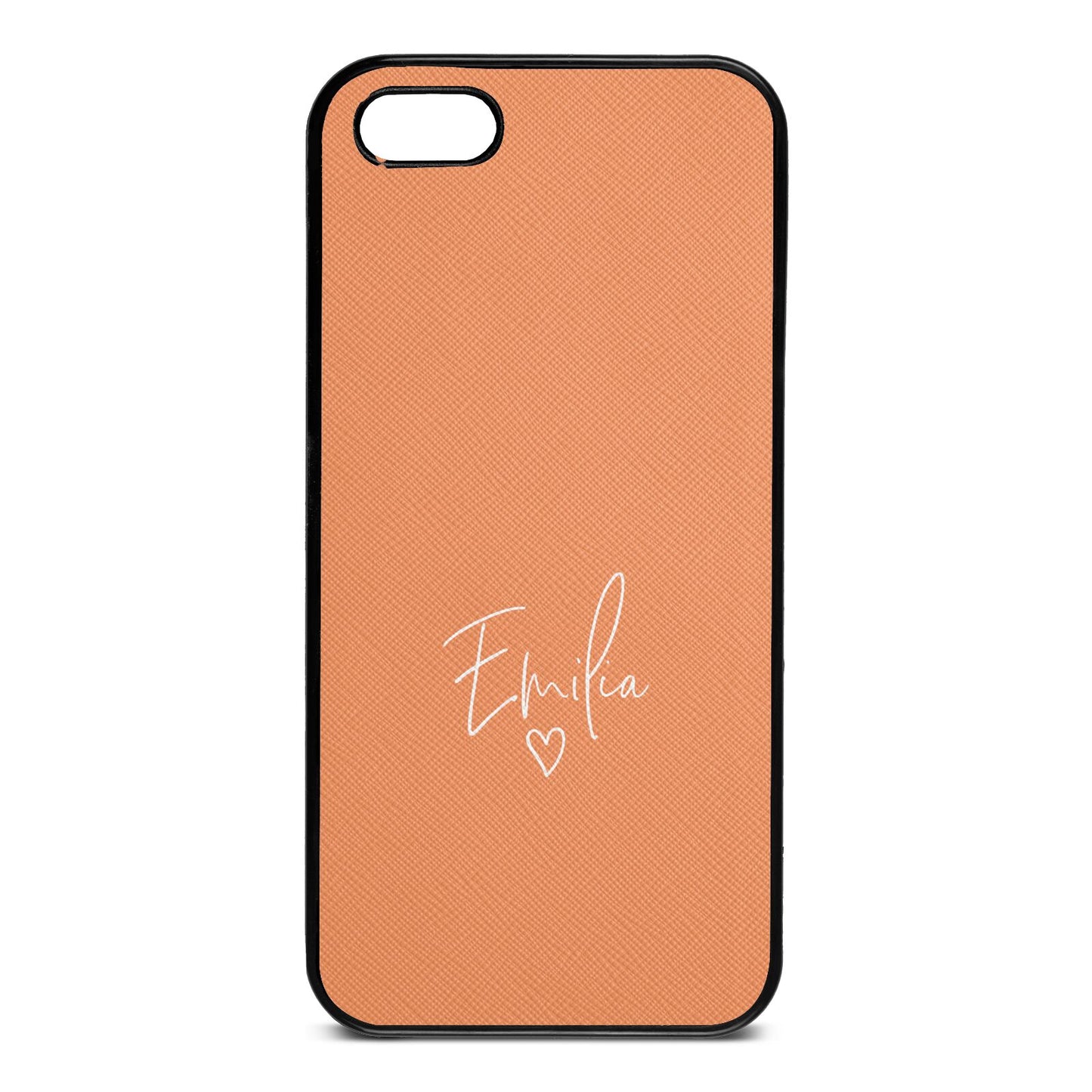 White Handwritten Name Transparent Orange Saffiano Leather iPhone 5 Case