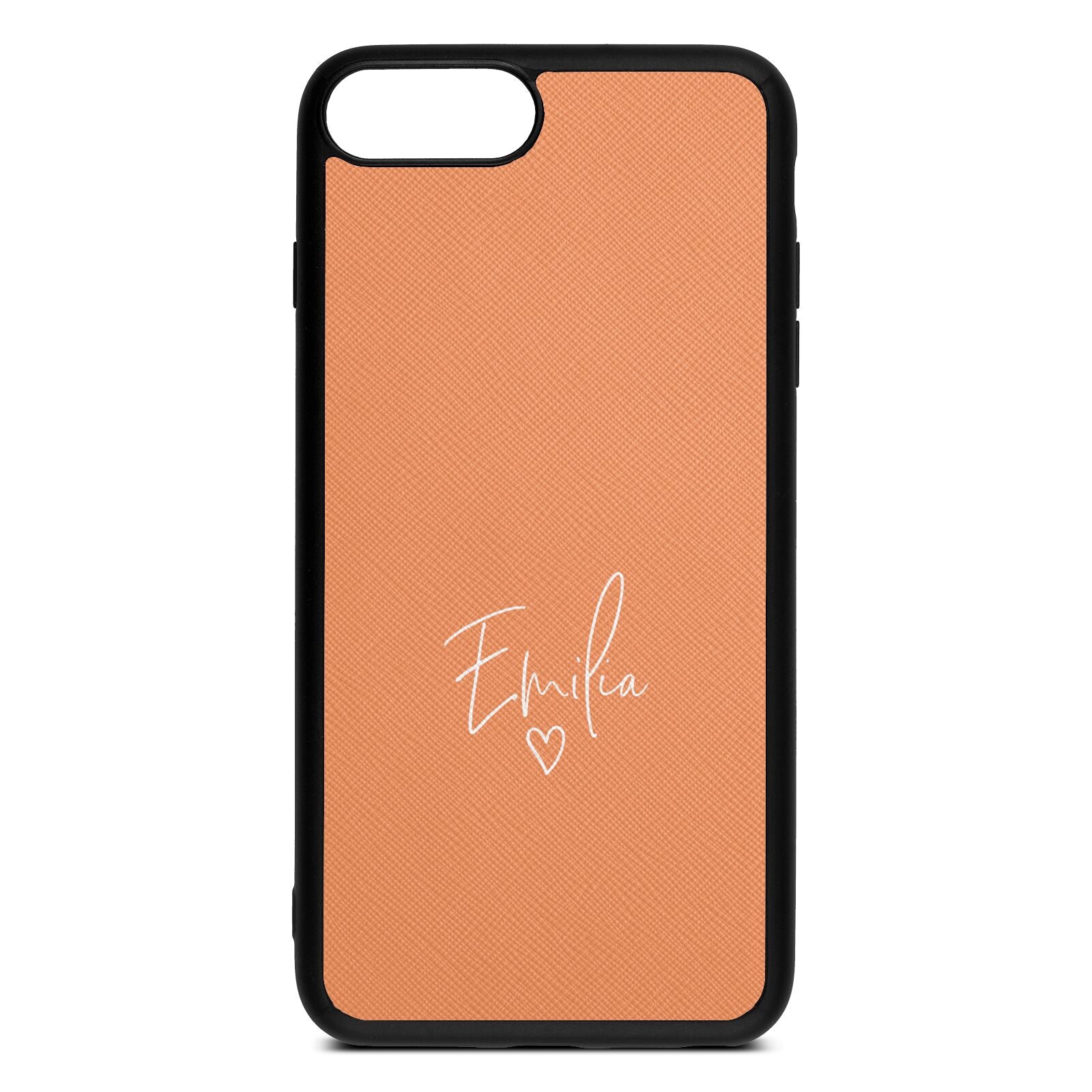 White Handwritten Name Transparent Orange Saffiano Leather iPhone 8 Plus Case