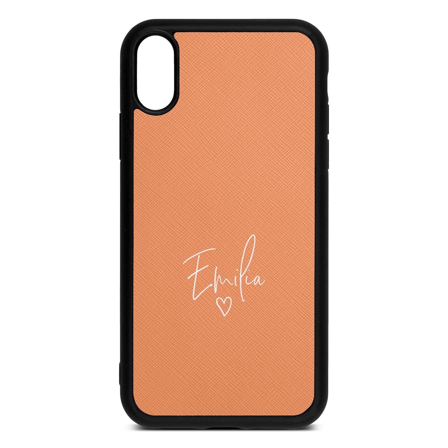 White Handwritten Name Transparent Orange Saffiano Leather iPhone Xr Case