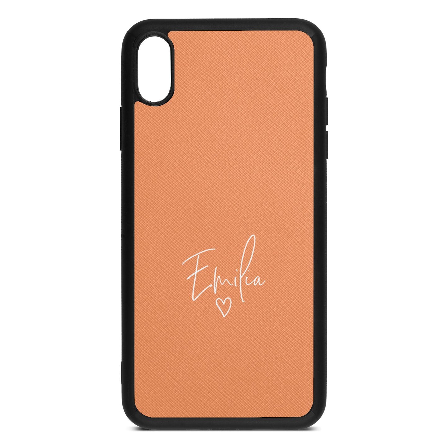 White Handwritten Name Transparent Orange Saffiano Leather iPhone Xs Max Case