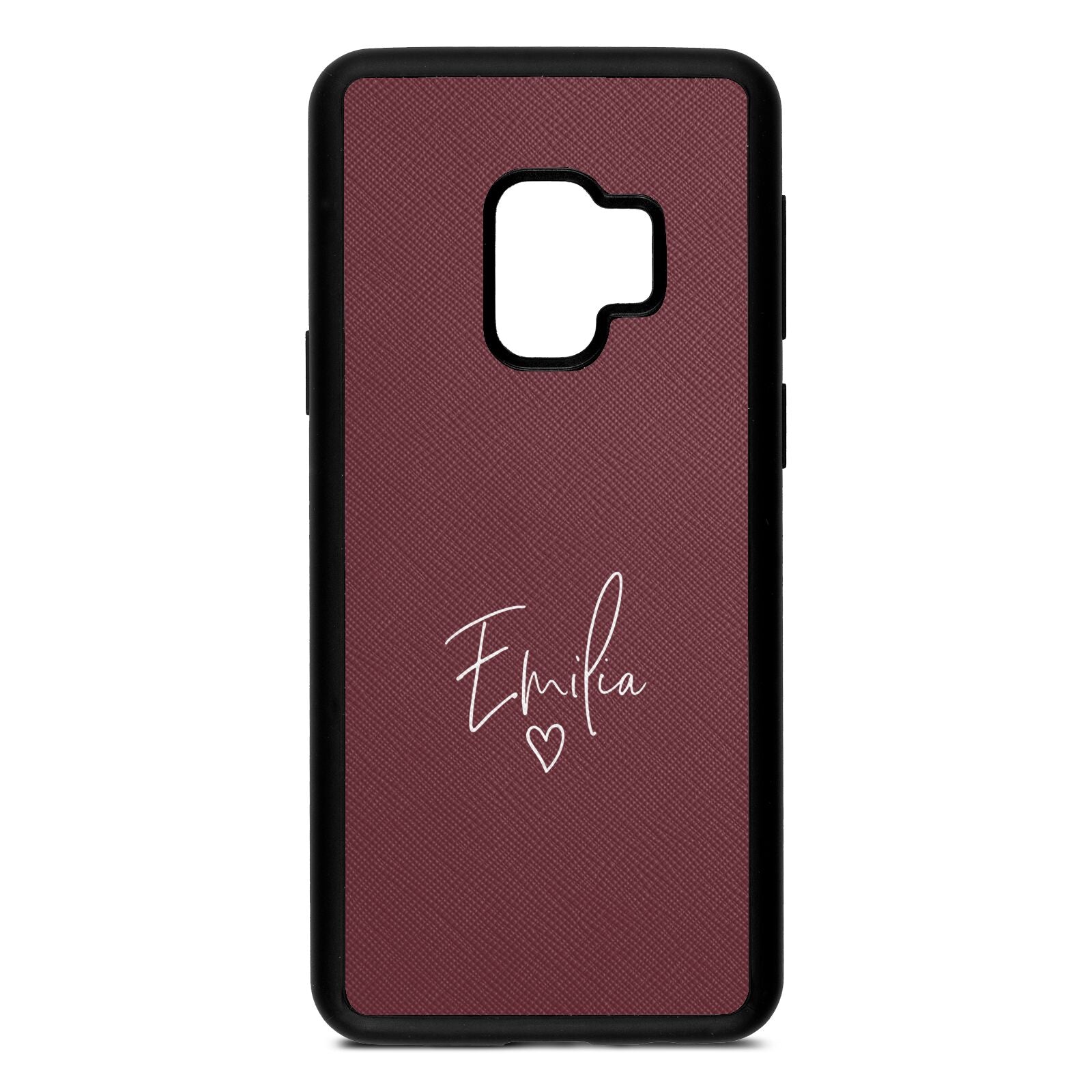 White Handwritten Name Transparent Rose Brown Saffiano Leather Samsung S9 Case