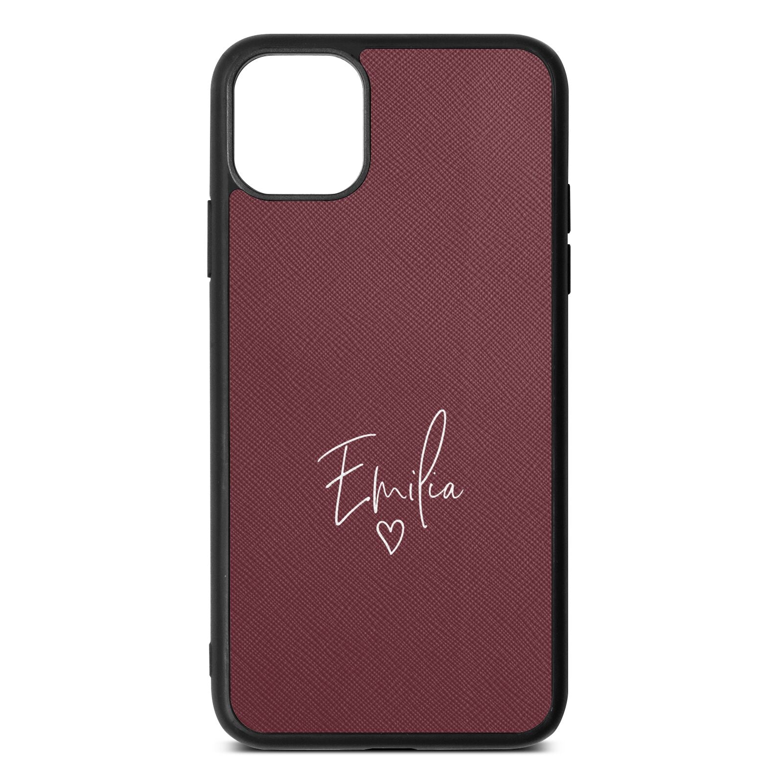 White Handwritten Name Transparent Rose Brown Saffiano Leather iPhone 11 Pro Max Case