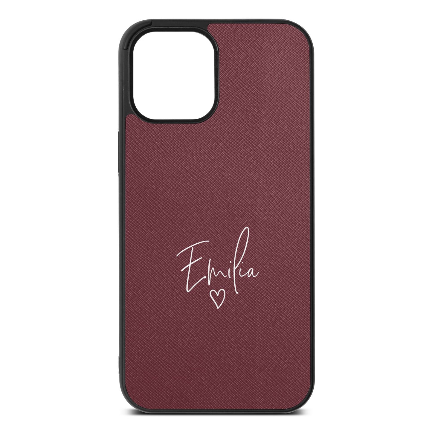 White Handwritten Name Transparent Rose Brown Saffiano Leather iPhone 12 Pro Max Case