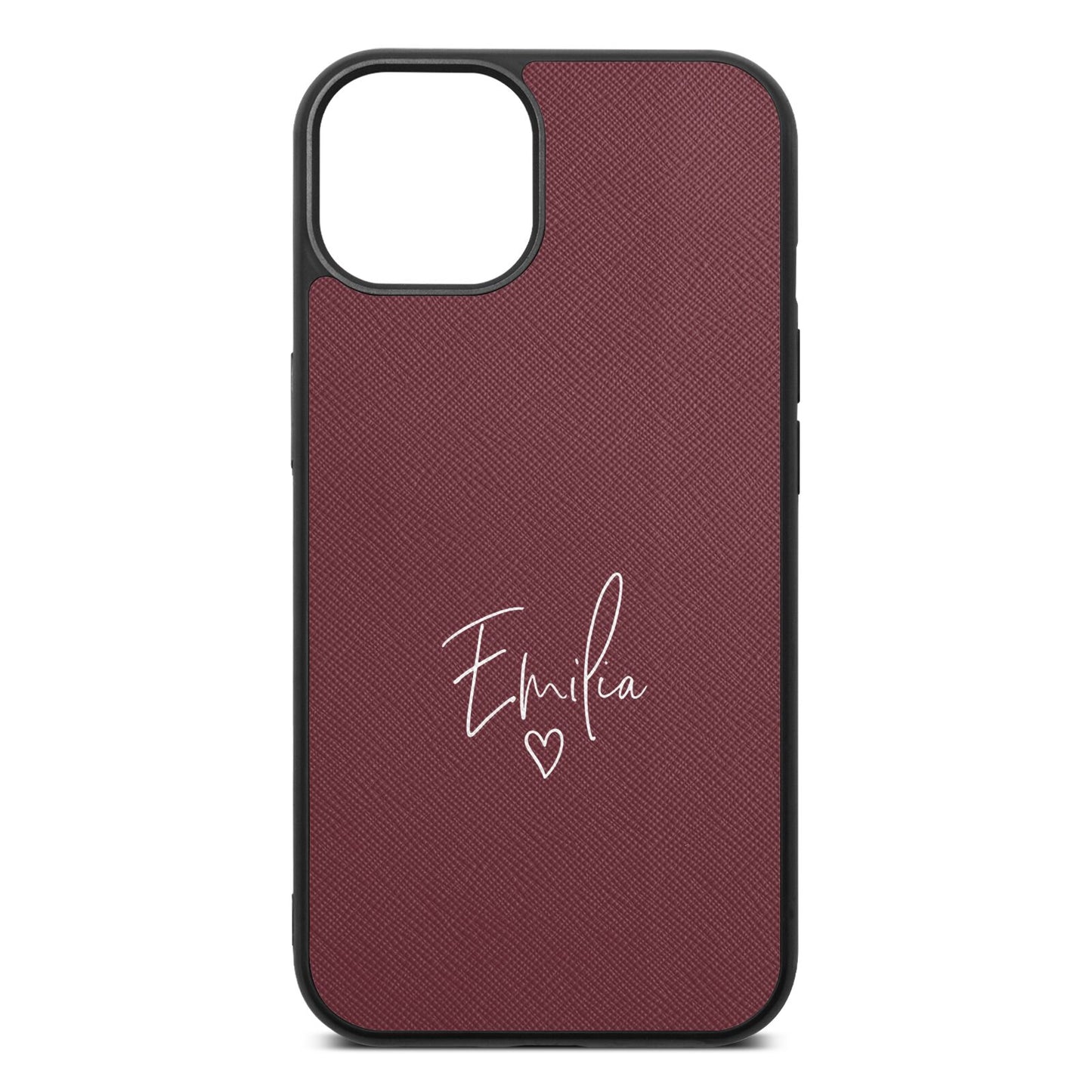 White Handwritten Name Transparent Rose Brown Saffiano Leather iPhone 13 Case