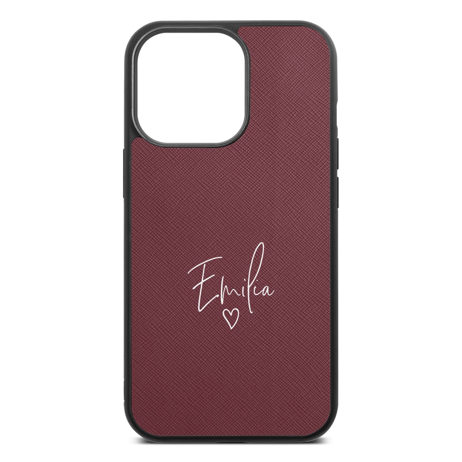 White Handwritten Name Transparent Rose Brown Saffiano Leather iPhone 13 Pro Case