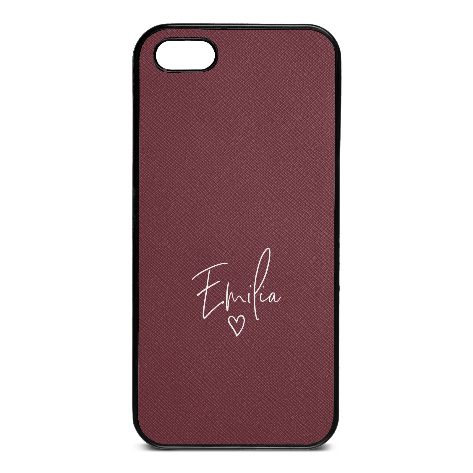 White Handwritten Name Transparent Rose Brown Saffiano Leather iPhone 5 Case