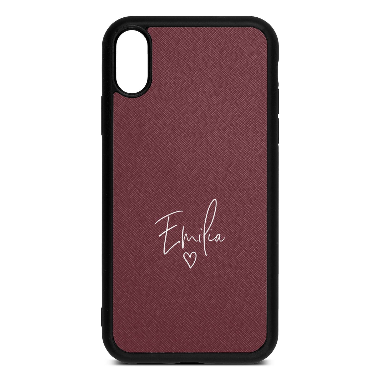 White Handwritten Name Transparent Rose Brown Saffiano Leather iPhone Xr Case