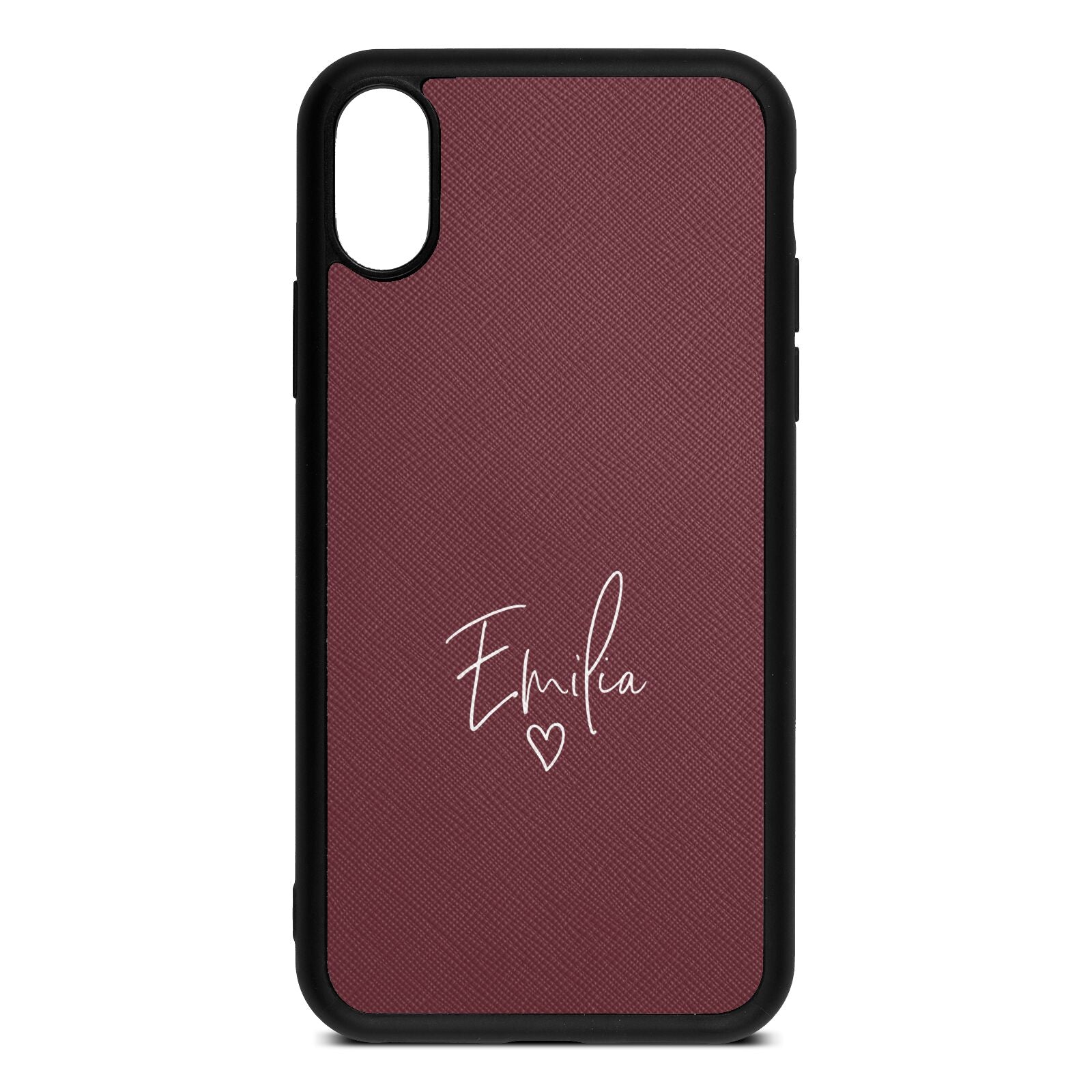 White Handwritten Name Transparent Rose Brown Saffiano Leather iPhone Xs Case