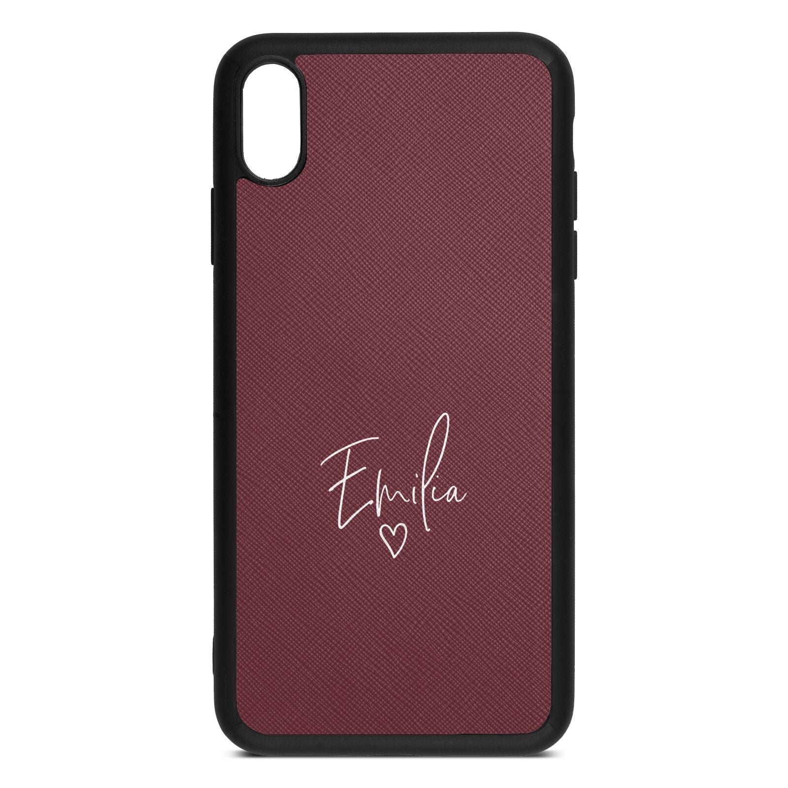 White Handwritten Name Transparent Rose Brown Saffiano Leather iPhone Xs Max Case
