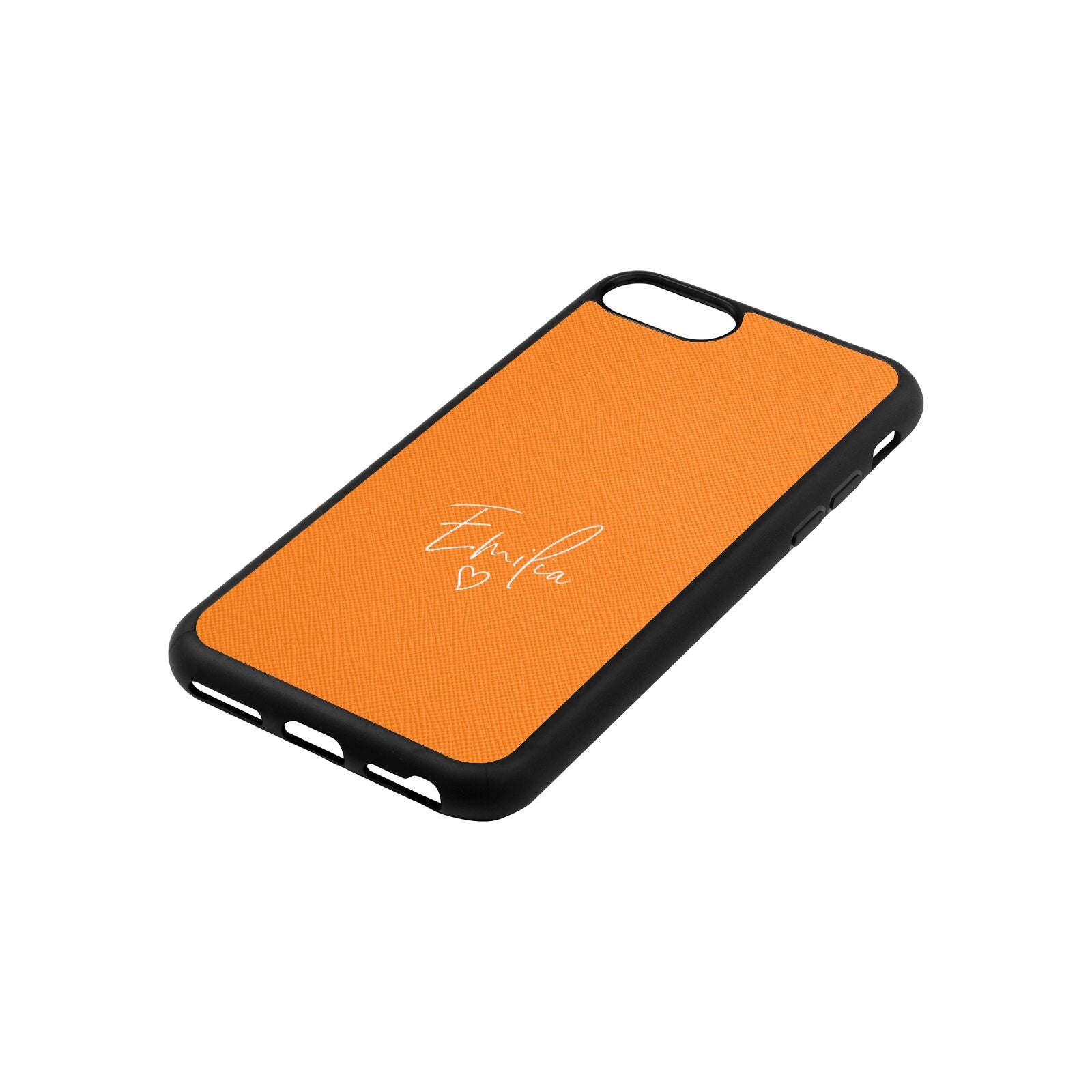 White Handwritten Name Transparent Saffron Saffiano Leather iPhone 8 Case Side Angle