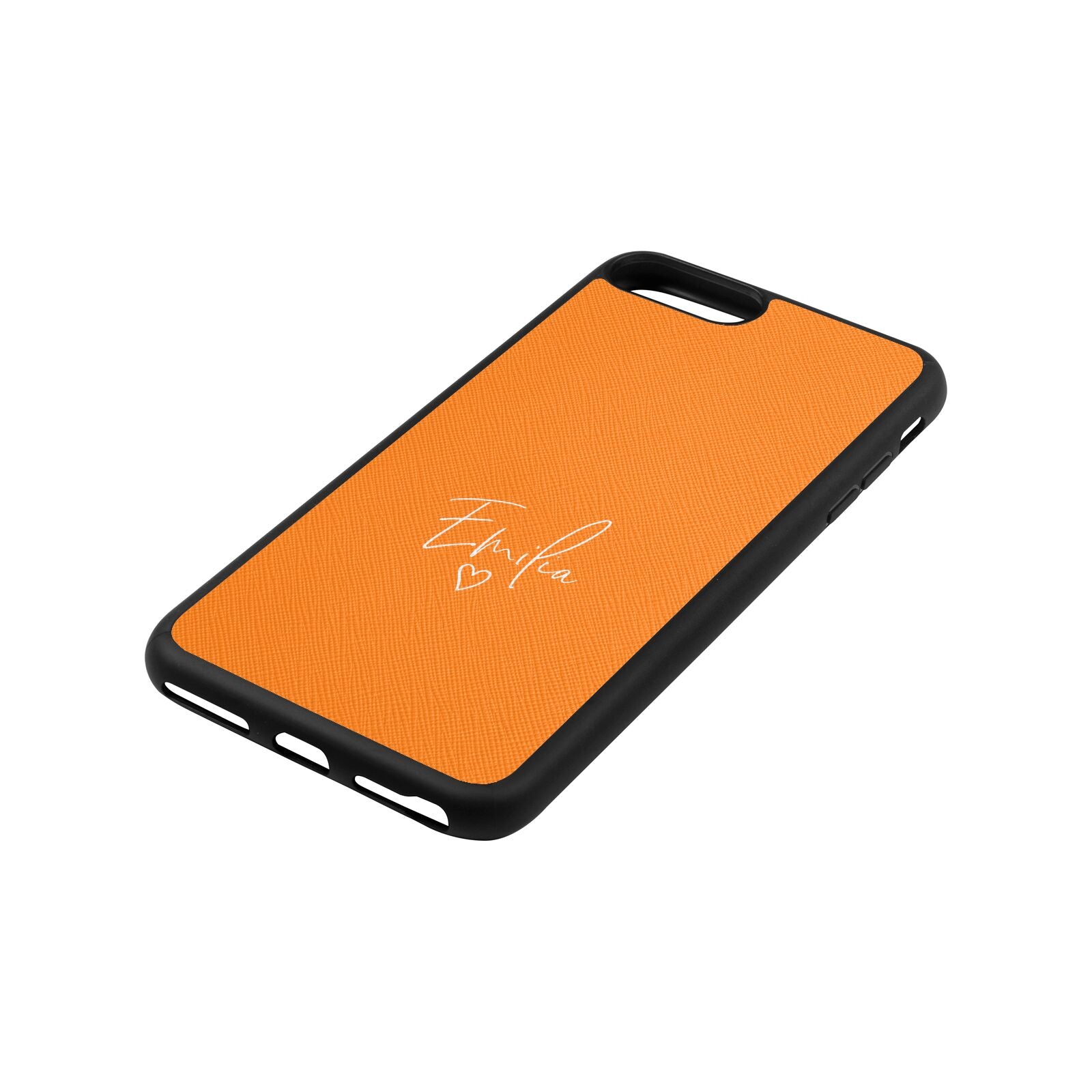 White Handwritten Name Transparent Saffron Saffiano Leather iPhone 8 Plus Case Side Angle