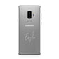 White Handwritten Name Transparent Samsung Galaxy S9 Plus Case on Silver phone
