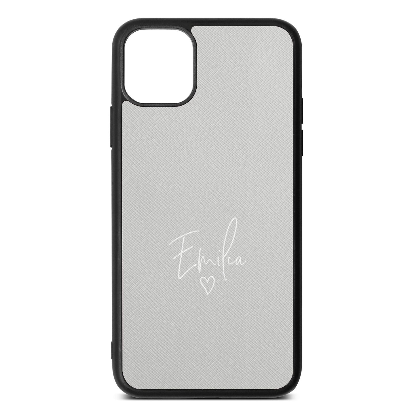 White Handwritten Name Transparent Silver Saffiano Leather iPhone 11 Pro Max Case