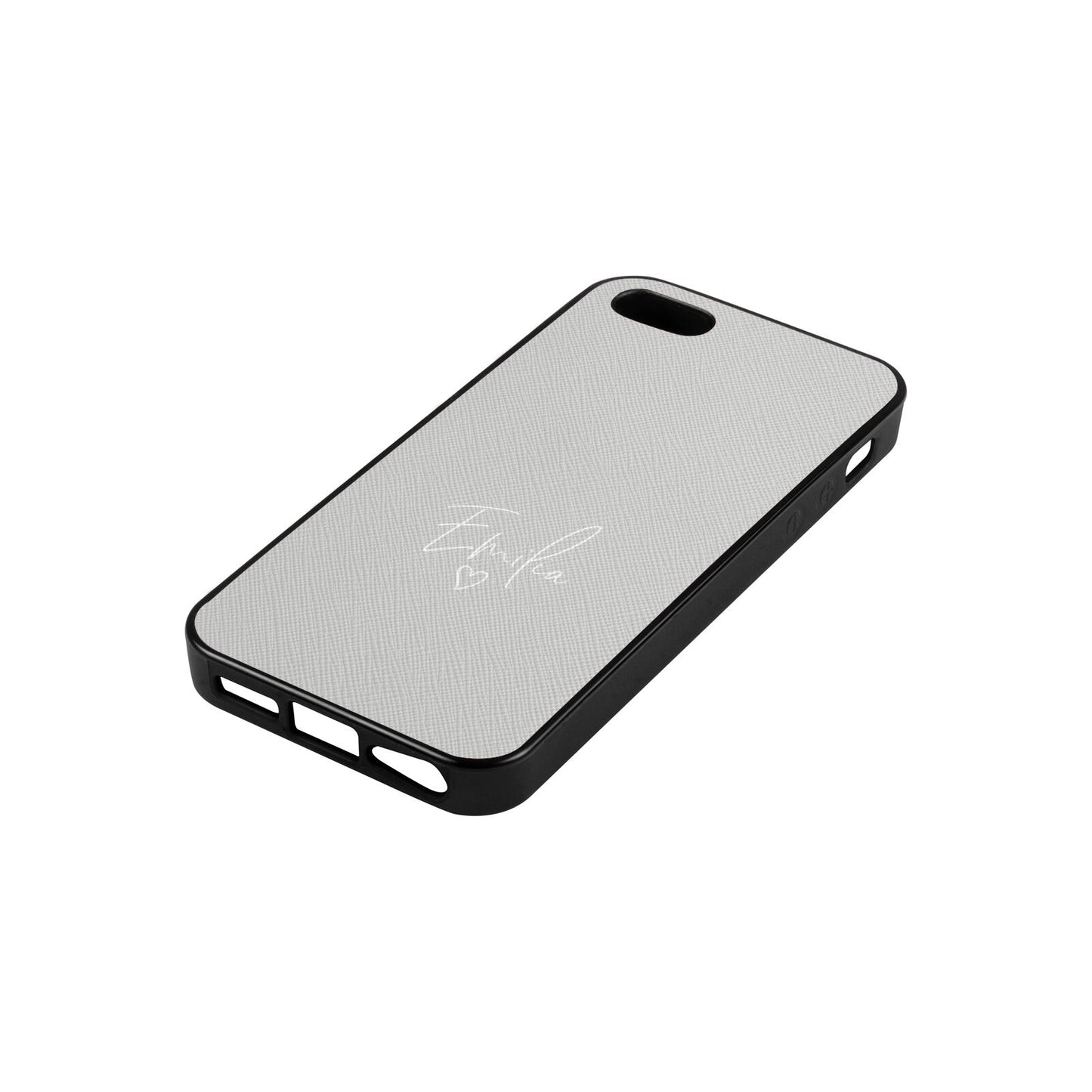 White Handwritten Name Transparent Silver Saffiano Leather iPhone 5 Case Side Angle