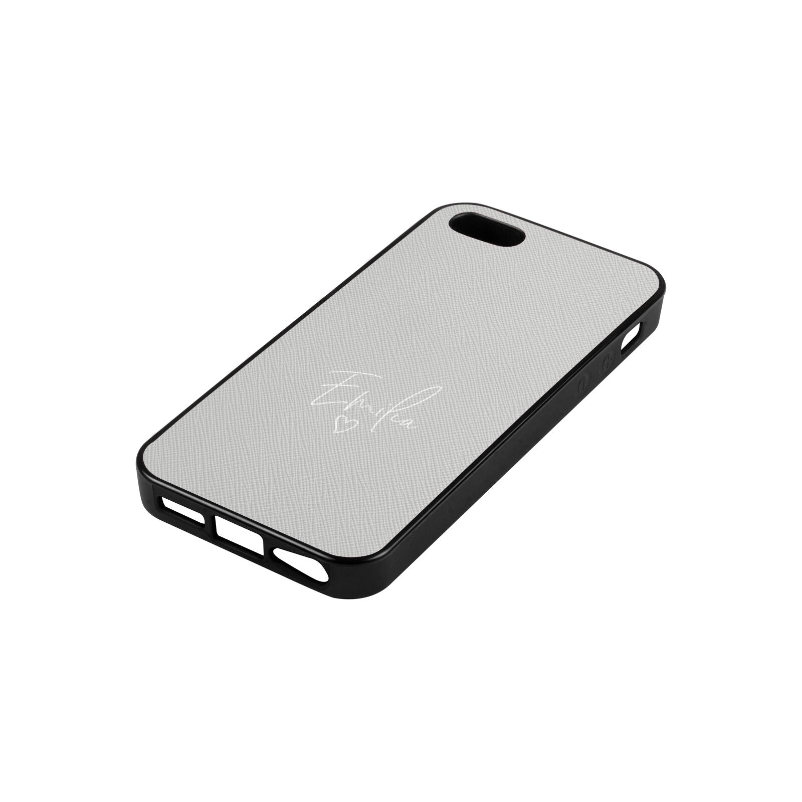 White Handwritten Name Transparent Silver Saffiano Leather iPhone 5 Case Side Angle