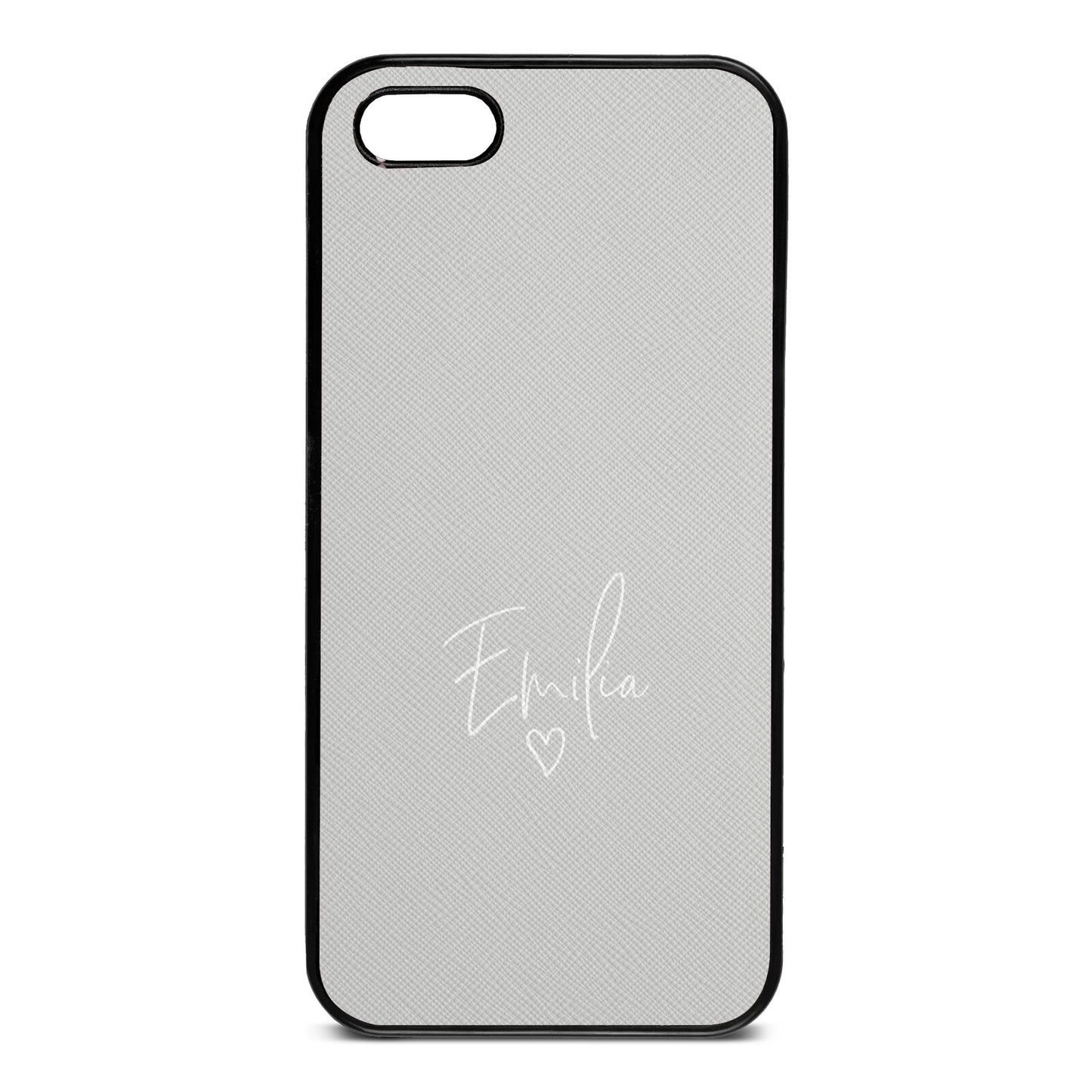 White Handwritten Name Transparent Silver Saffiano Leather iPhone 5 Case