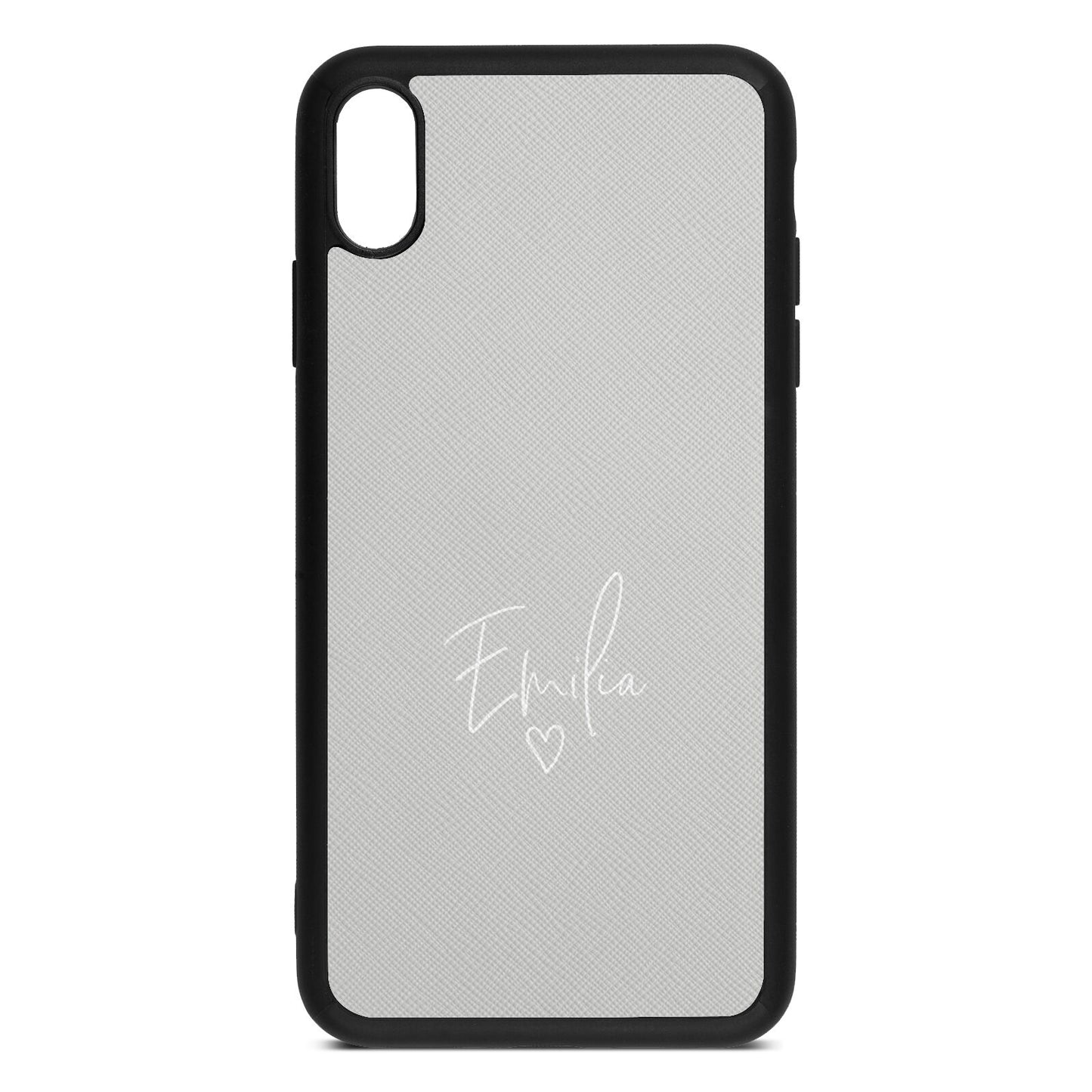 White Handwritten Name Transparent Silver Saffiano Leather iPhone Xs Max Case
