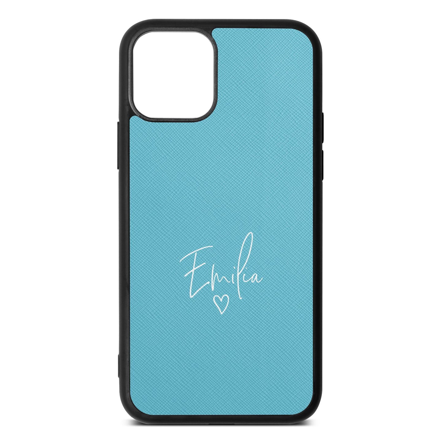 White Handwritten Name Transparent Sky Saffiano Leather iPhone 11 Case