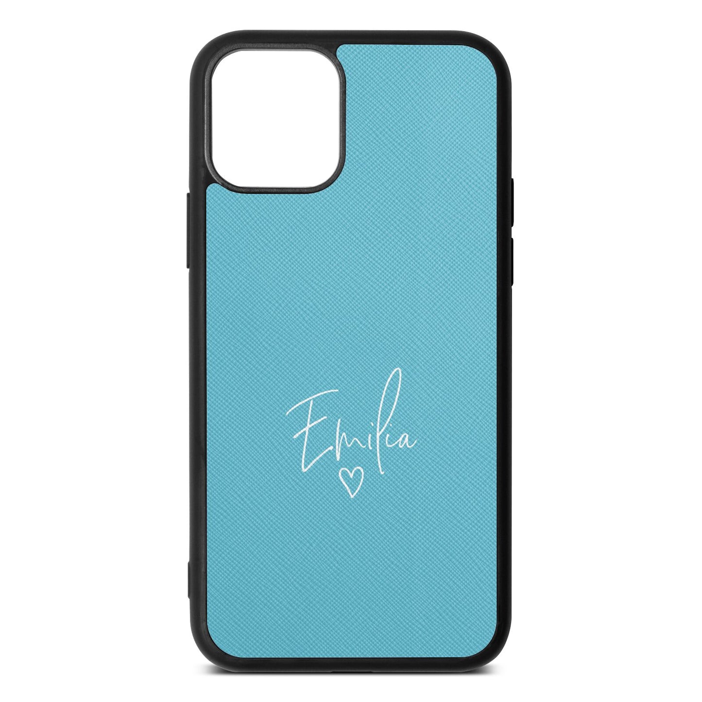 White Handwritten Name Transparent Sky Saffiano Leather iPhone 11 Pro Case