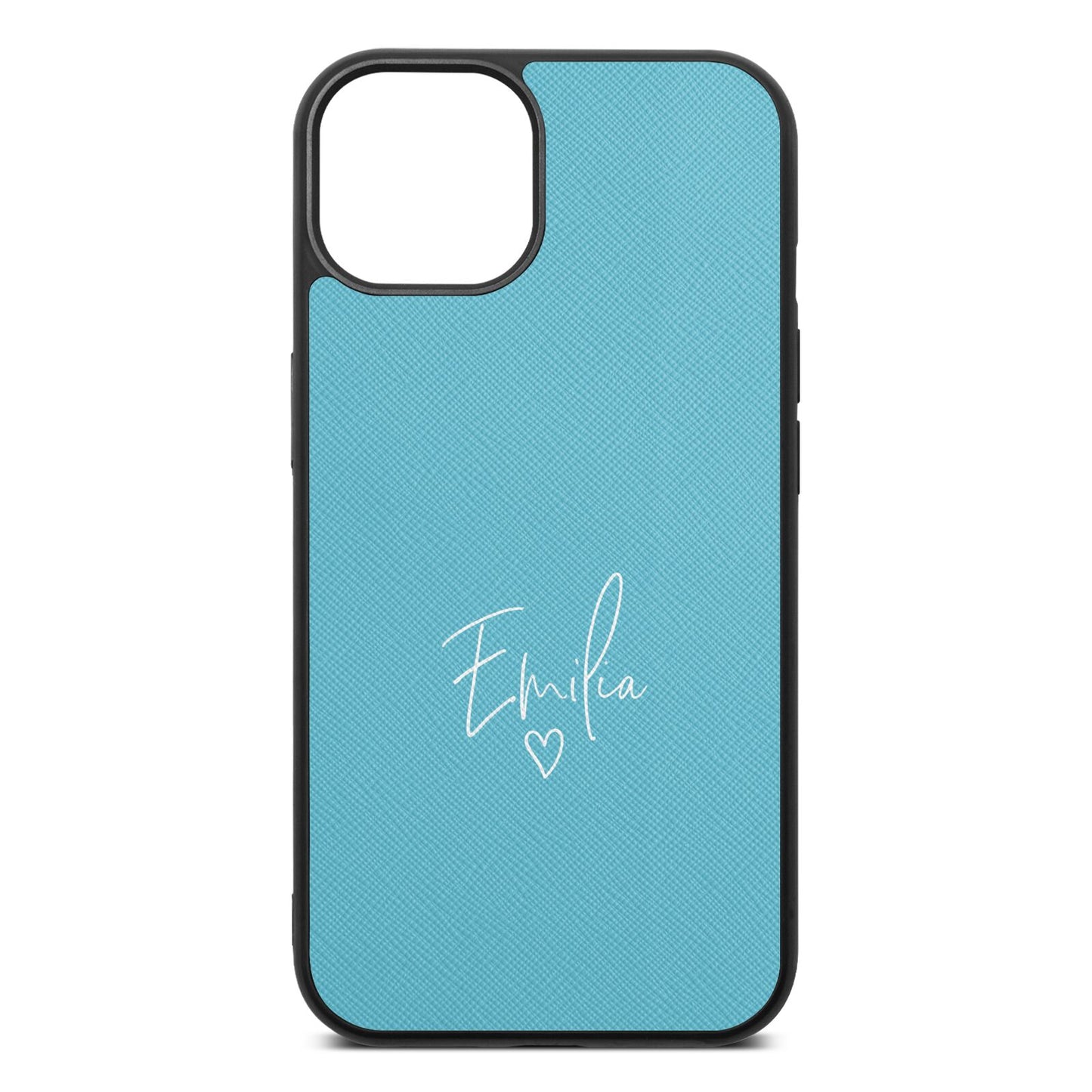 White Handwritten Name Transparent Sky Saffiano Leather iPhone 13 Case