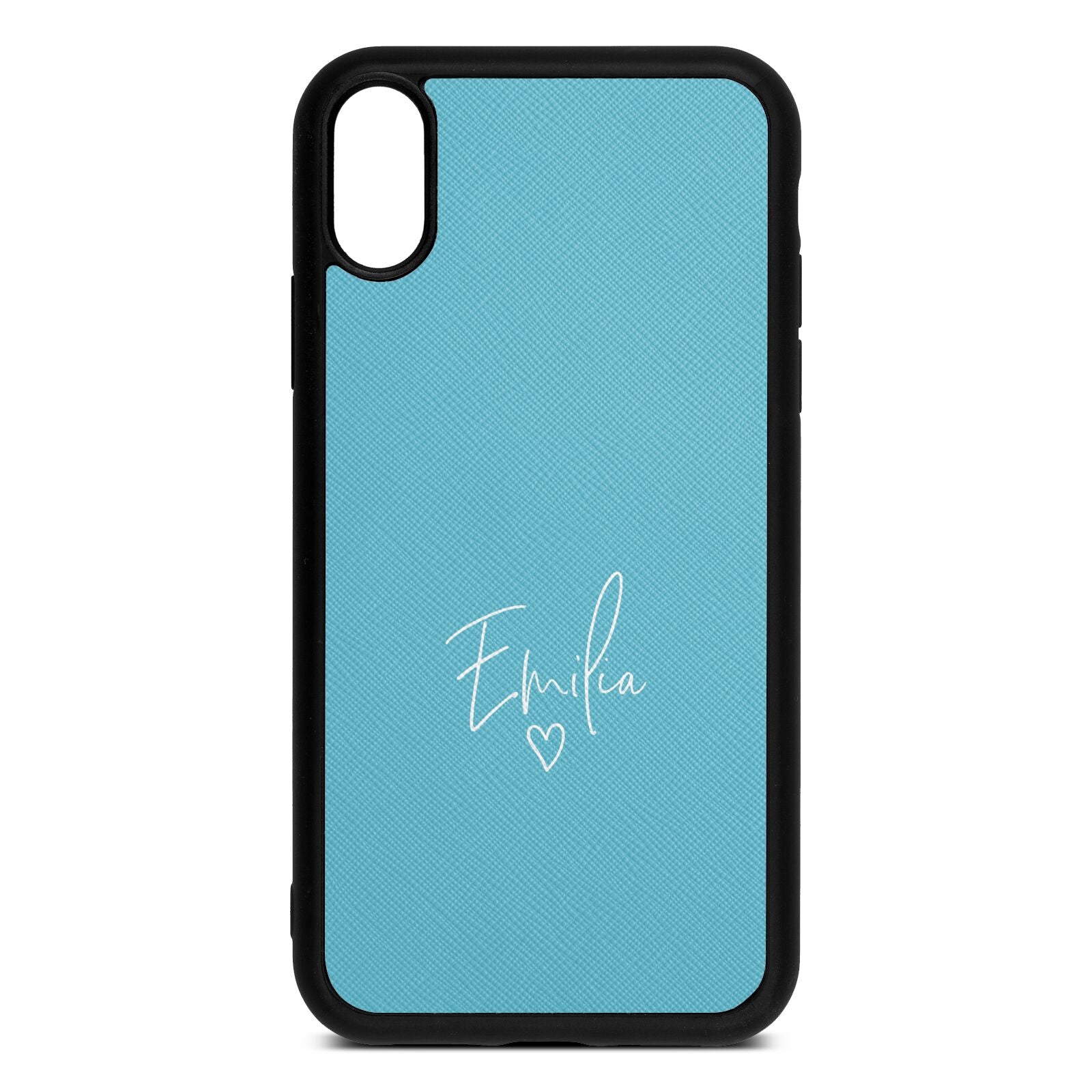 White Handwritten Name Transparent Sky Saffiano Leather iPhone Xr Case