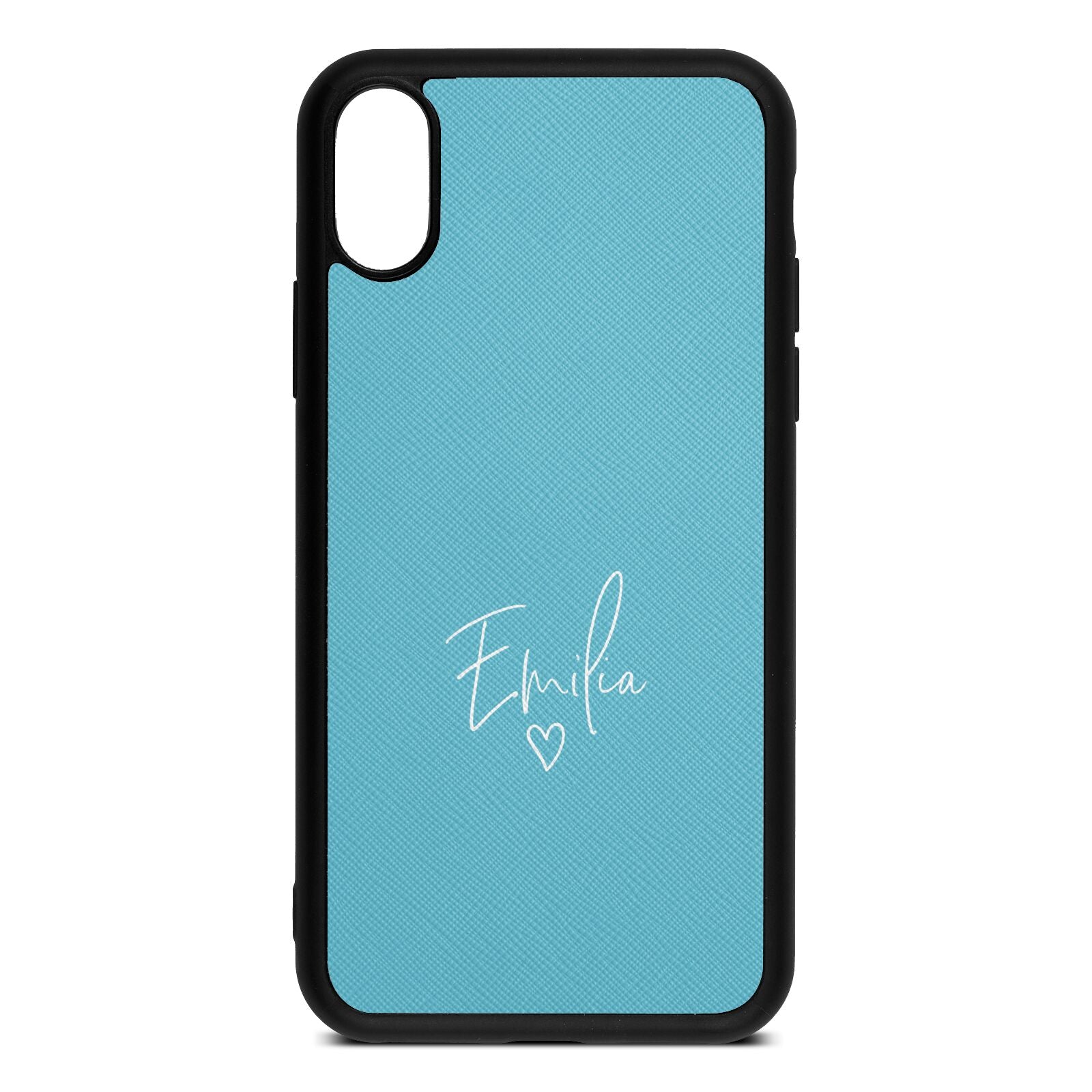 White Handwritten Name Transparent Sky Saffiano Leather iPhone Xs Case
