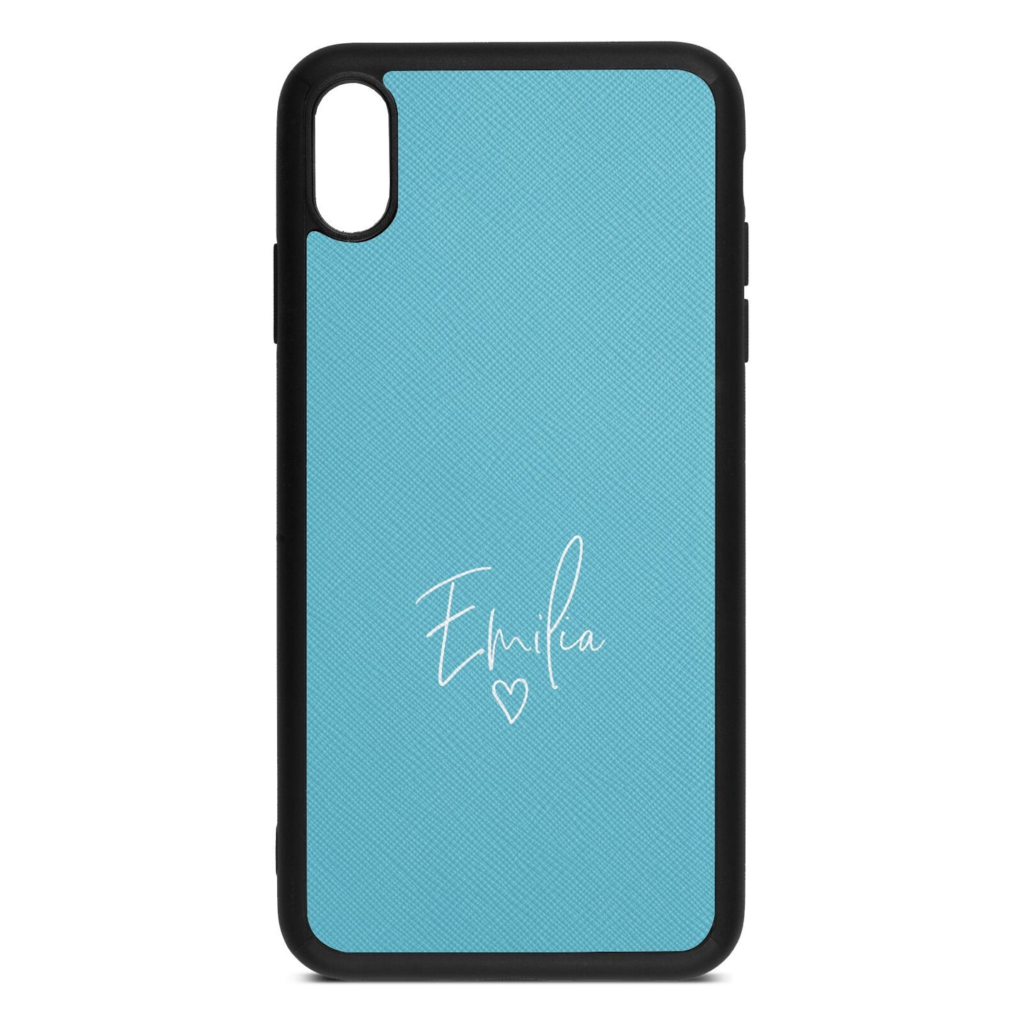 White Handwritten Name Transparent Sky Saffiano Leather iPhone Xs Max Case