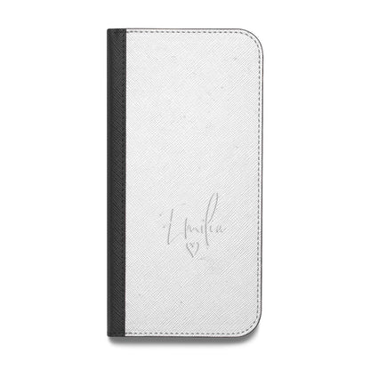 White Handwritten Name Transparent Vegan Leather Flip Samsung Case