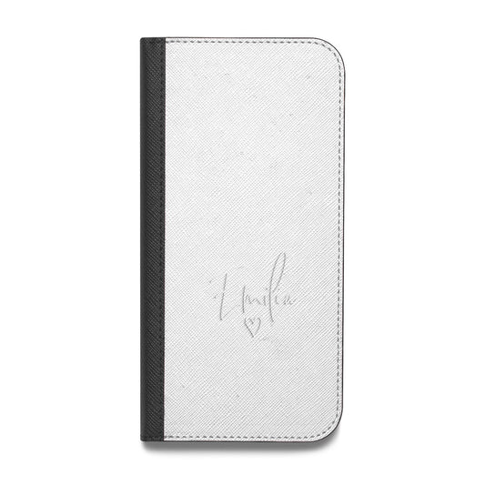 White Handwritten Name Transparent Vegan Leather Flip Samsung Case