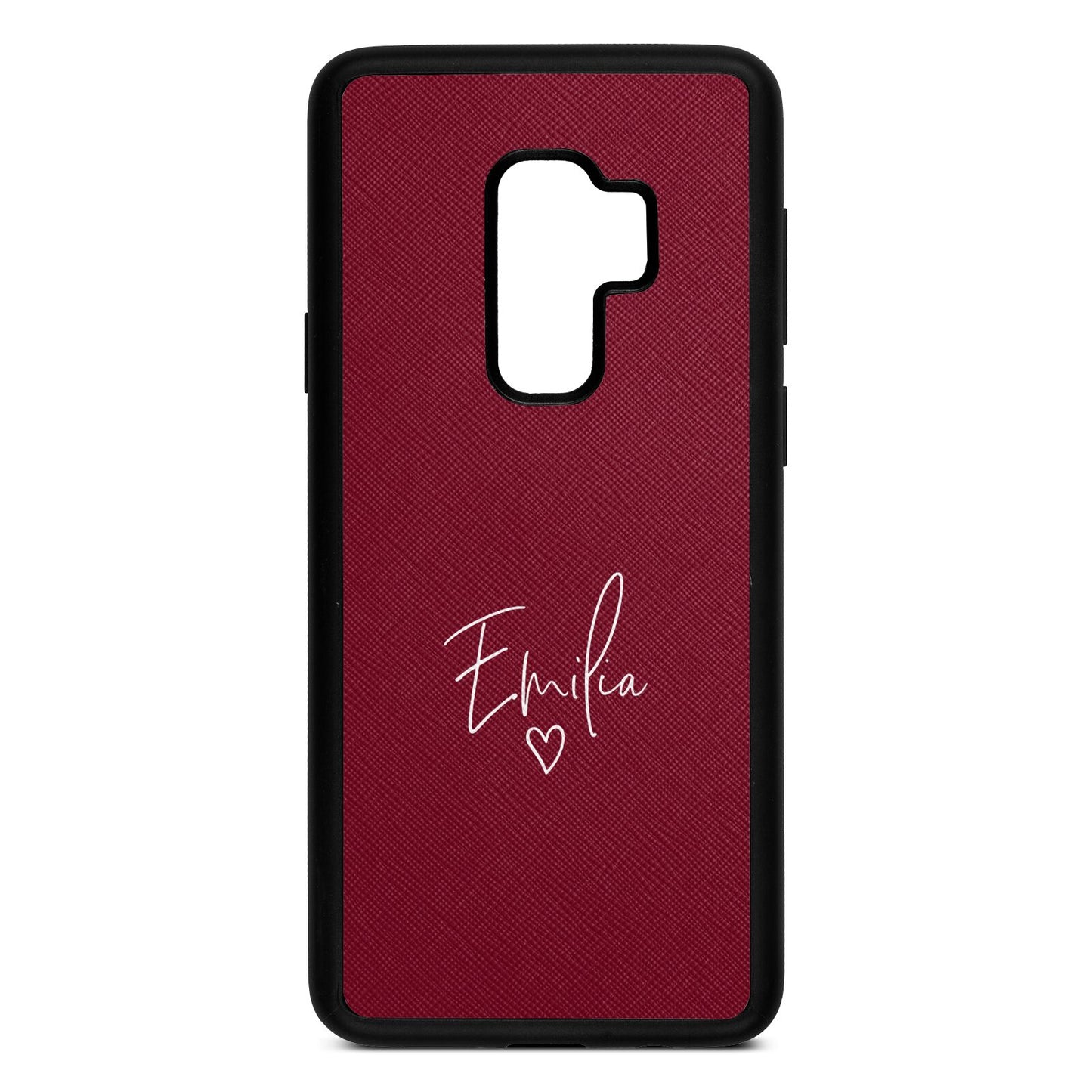 White Handwritten Name Transparent Wine Red Saffiano Leather Samsung S9 Plus Case
