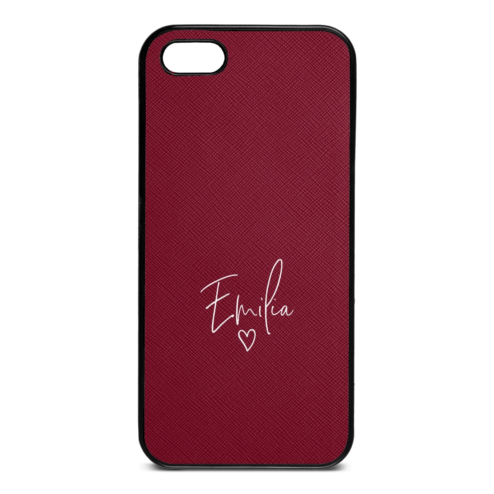 White Handwritten Name Transparent Wine Red Saffiano Leather iPhone 5 Case