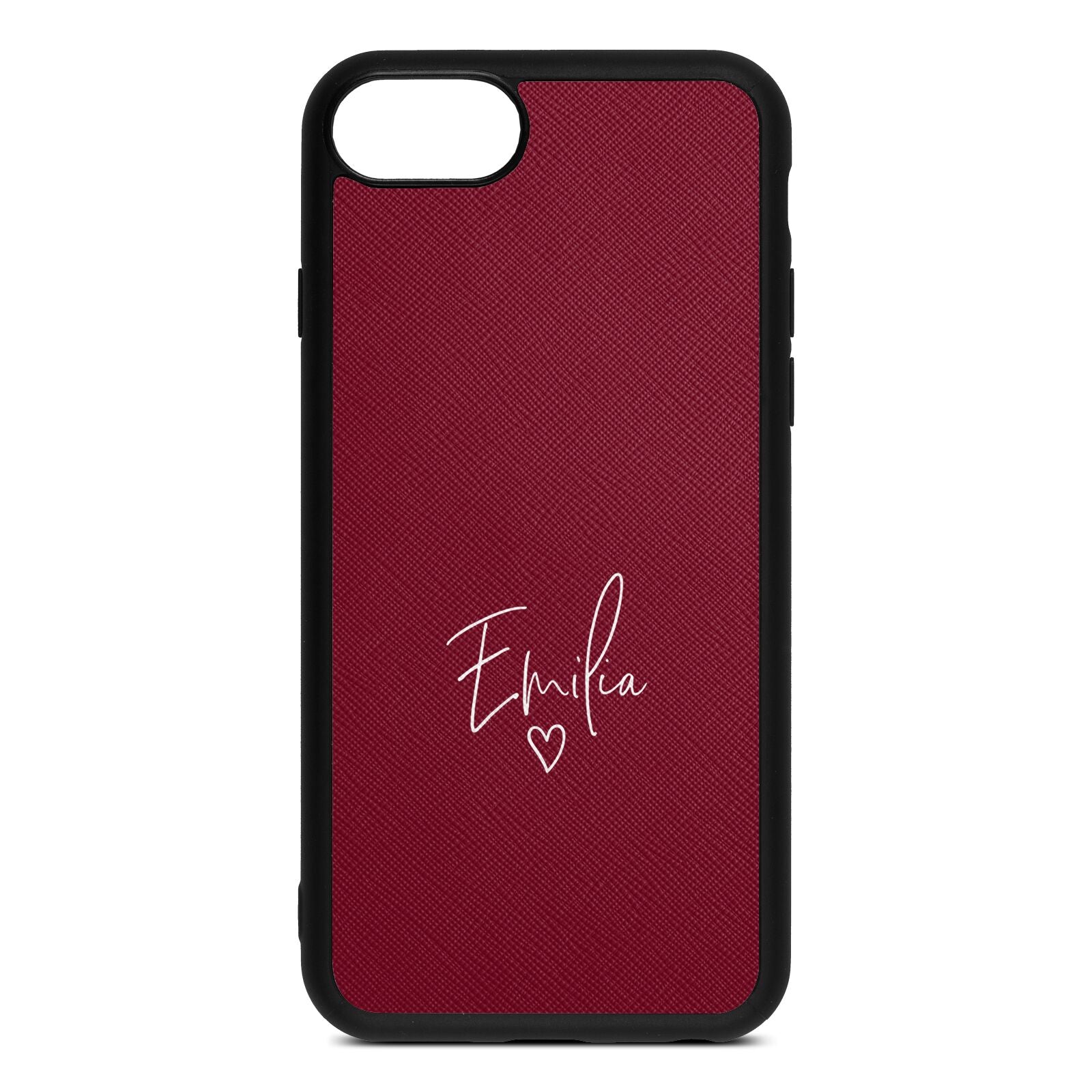White Handwritten Name Transparent Wine Red Saffiano Leather iPhone 8 Case