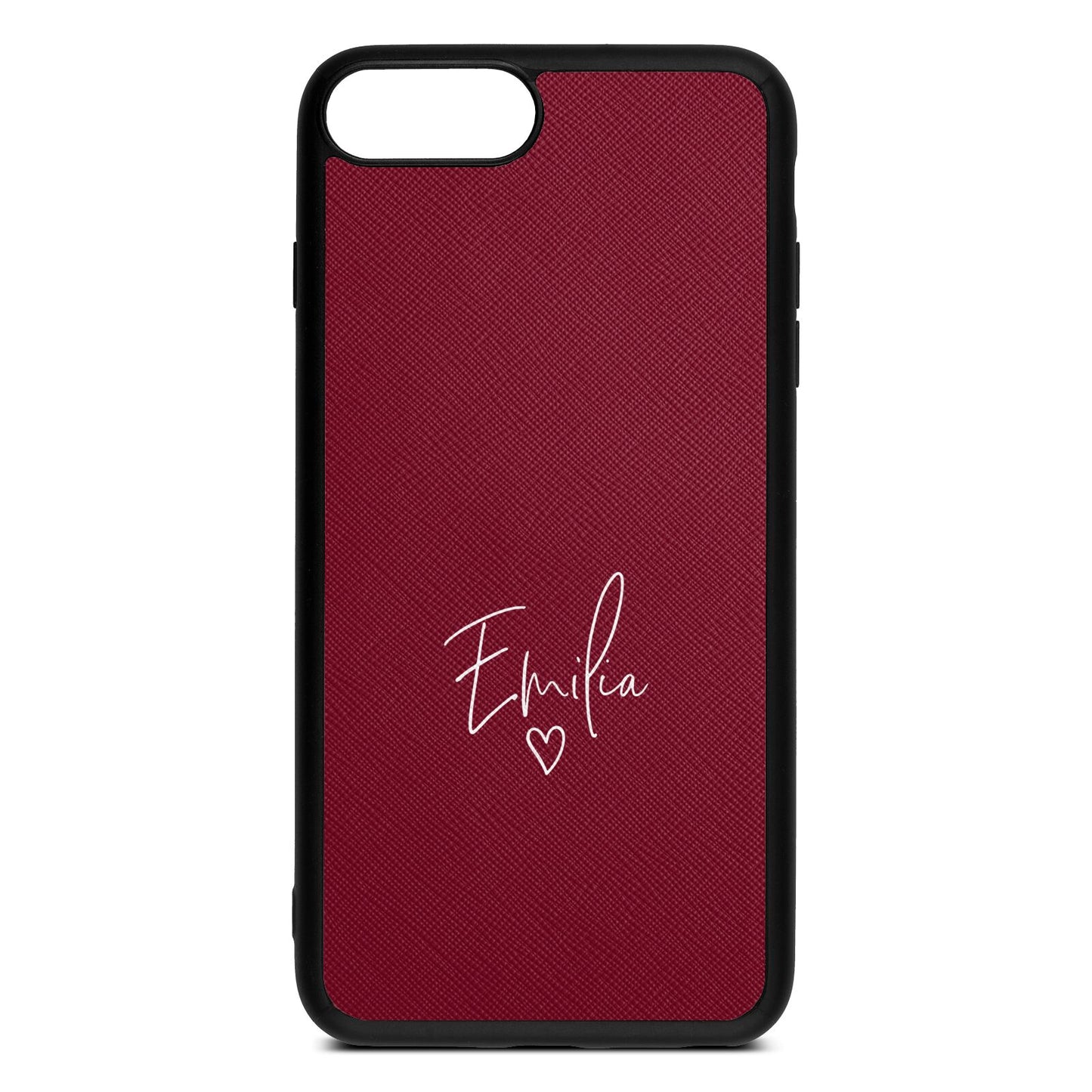 White Handwritten Name Transparent Wine Red Saffiano Leather iPhone 8 Plus Case