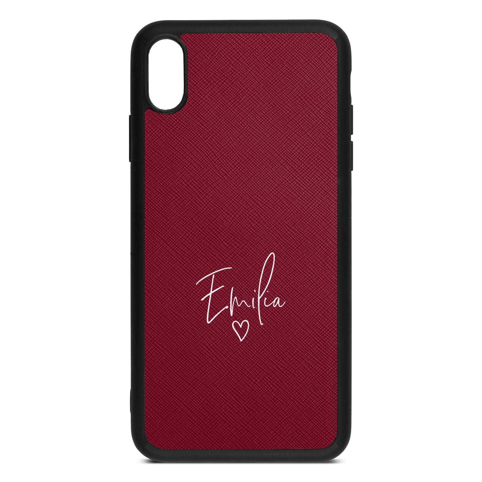 White Handwritten Name Transparent Wine Red Saffiano Leather iPhone Xs Max Case